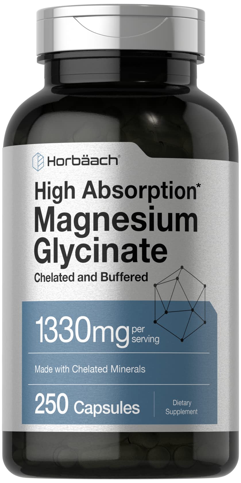 Horbaach Magnesium Glycinate 1330mg | 250 Capsules | Buffered with Chelated Minerals | 240 mg per Serving | Non-GMO, Gluten Free Supplement - FENGGESTORE20