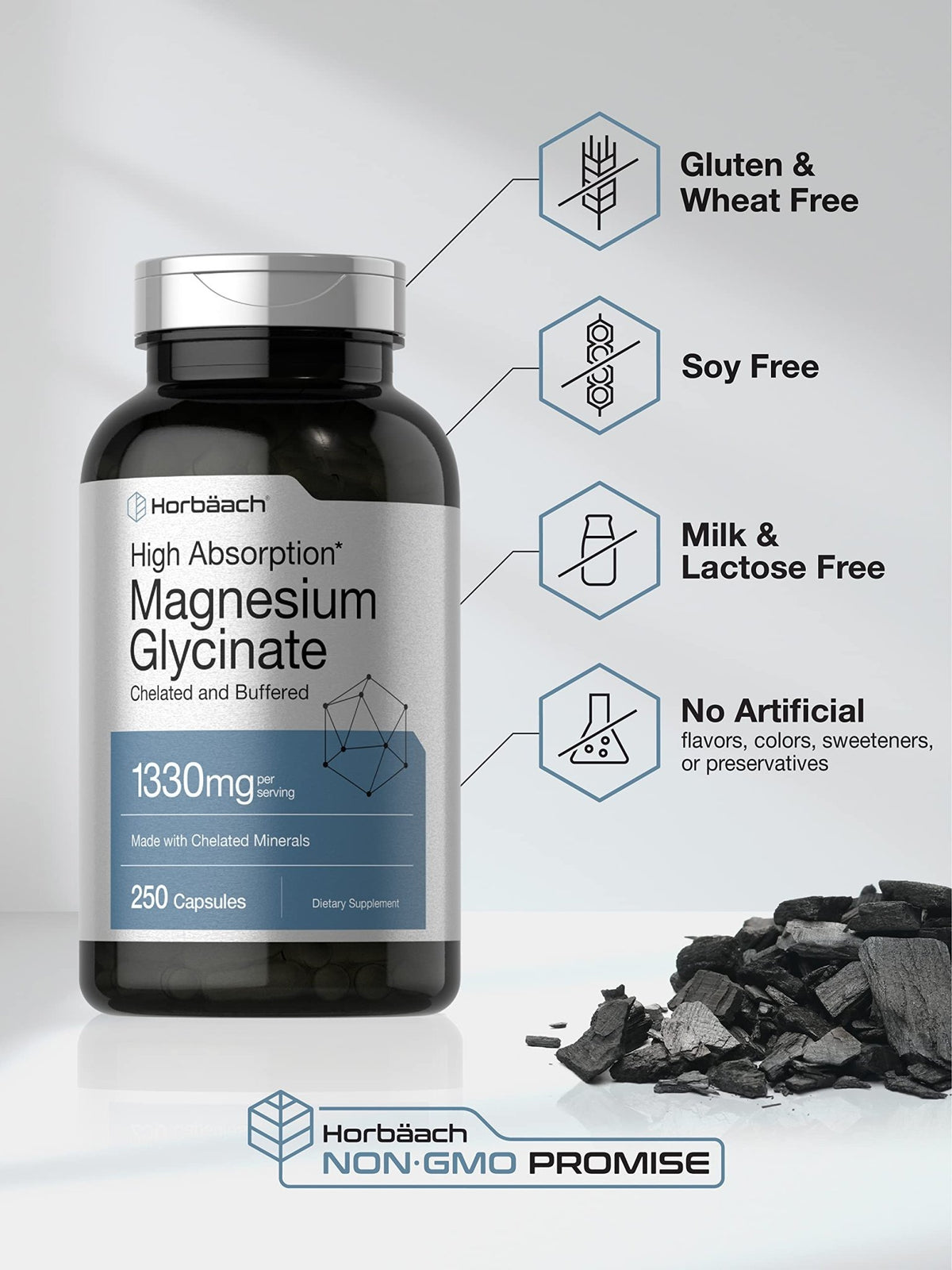 Horbaach Magnesium Glycinate 1330mg | 250 Capsules | Buffered with Chelated Minerals | 240 mg per Serving | Non-GMO, Gluten Free Supplement - FENGGESTORE20