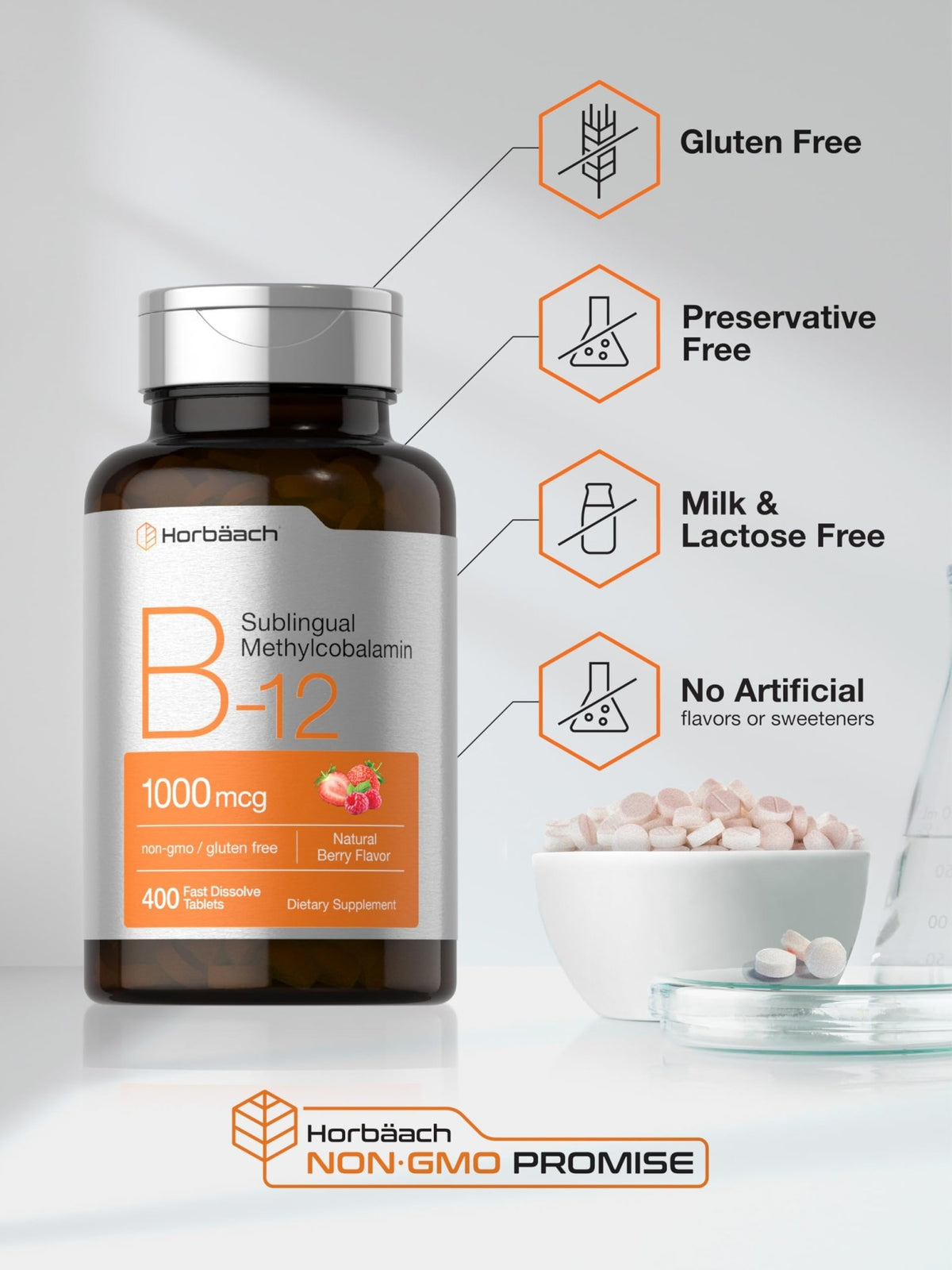 Horbaach Vitamin B12 1000 mcg Sublingual | 400 Fast Dissolve Tablets | Methylcobalamin Supplement for Women and Men - FENGGESTORE20