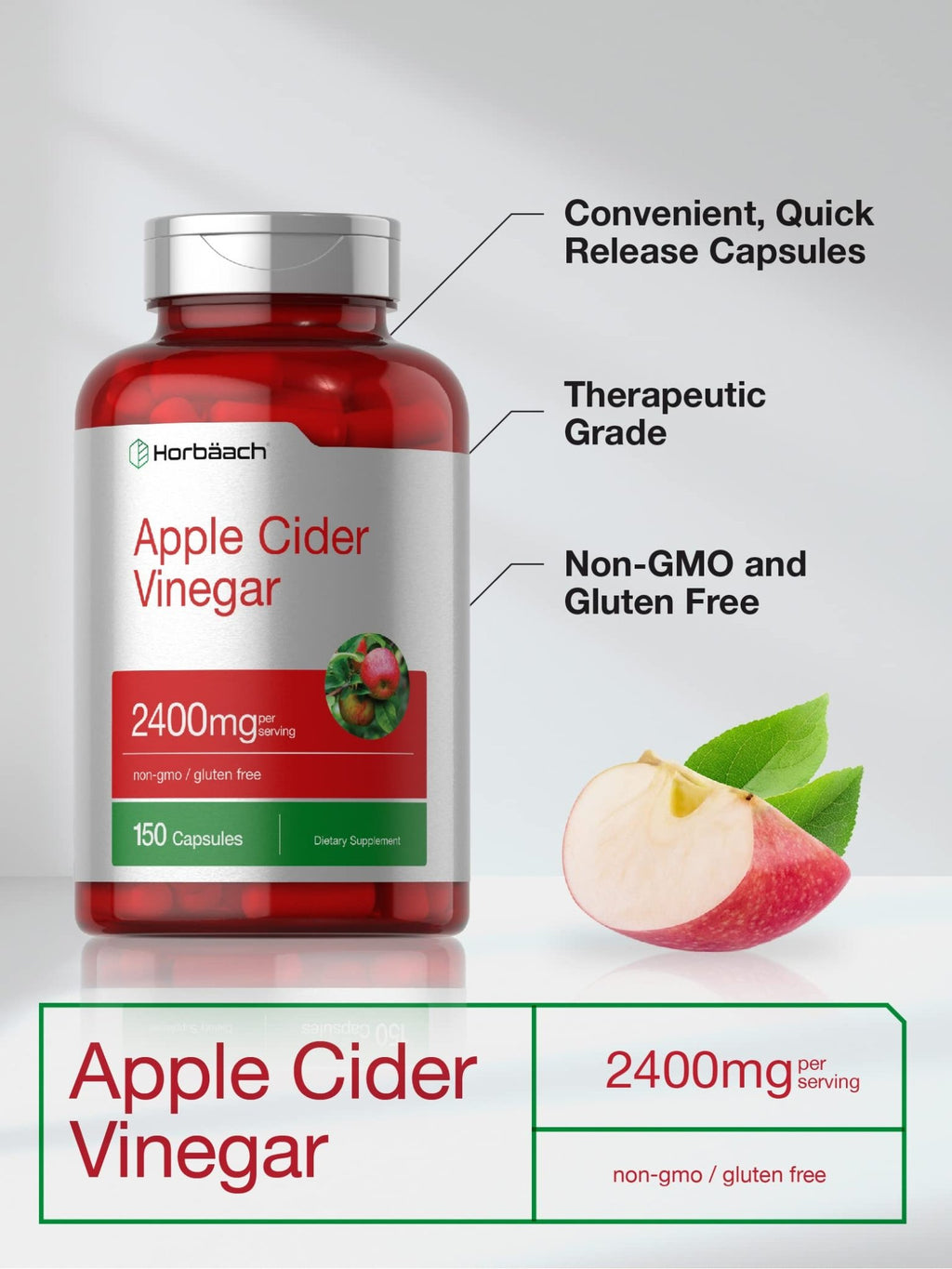 Horbäach Apple Cider Vinegar Capsules | 2400mg | 150 Count | Non-GMO, Gluten Free Supplement - FENGGESTORE20