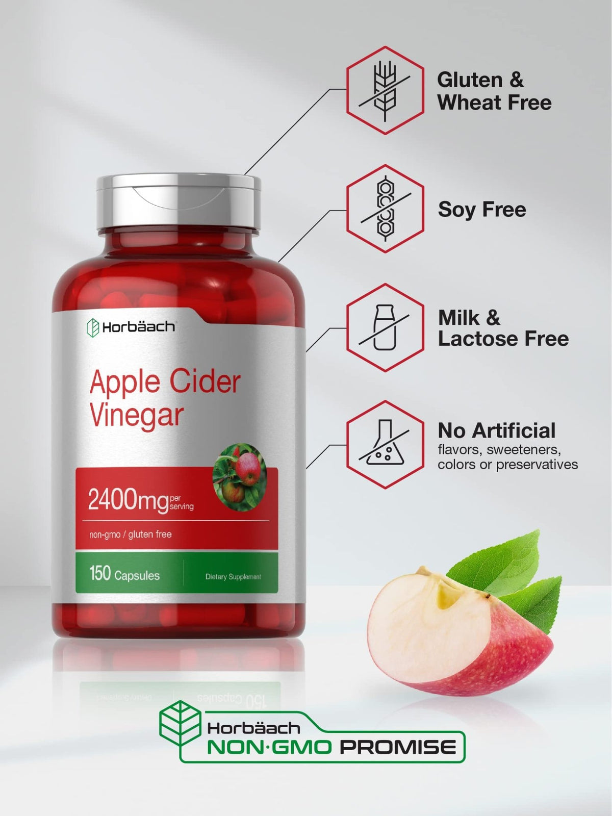 Horbäach Apple Cider Vinegar Capsules | 2400mg | 150 Count | Non-GMO, Gluten Free Supplement - FENGGESTORE20