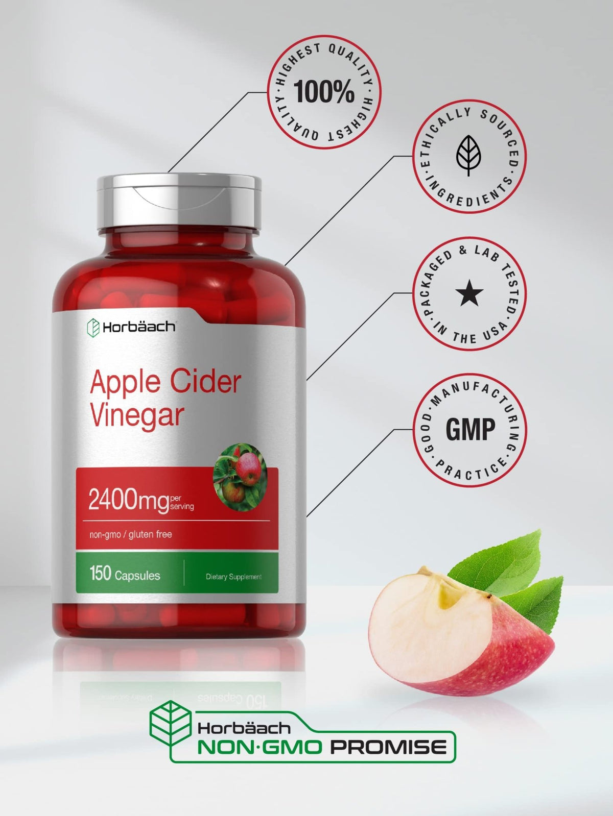 Horbäach Apple Cider Vinegar Capsules | 2400mg | 150 Count | Non-GMO, Gluten Free Supplement - FENGGESTORE20