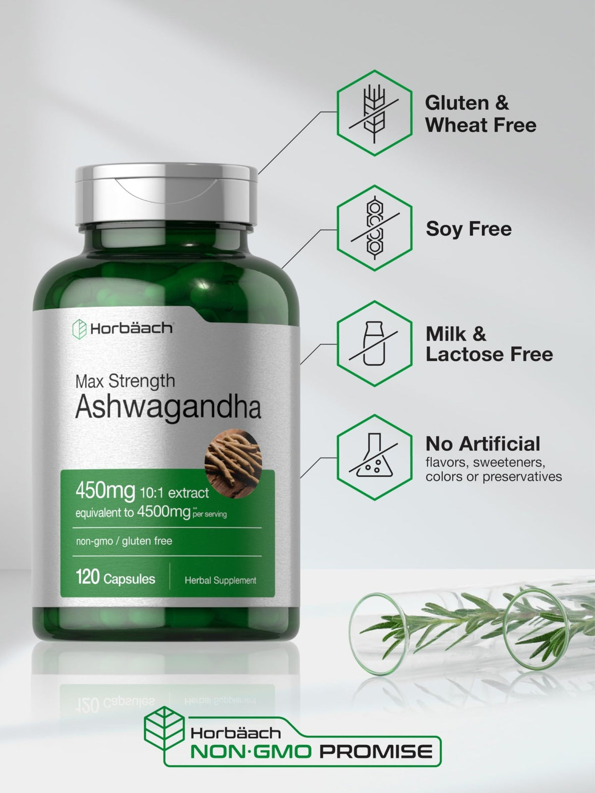 Horbäach Ashwagandha Supplement | Max Strength | 120 Capsules | Non-GMO, Gluten Free - FENGGESTORE20
