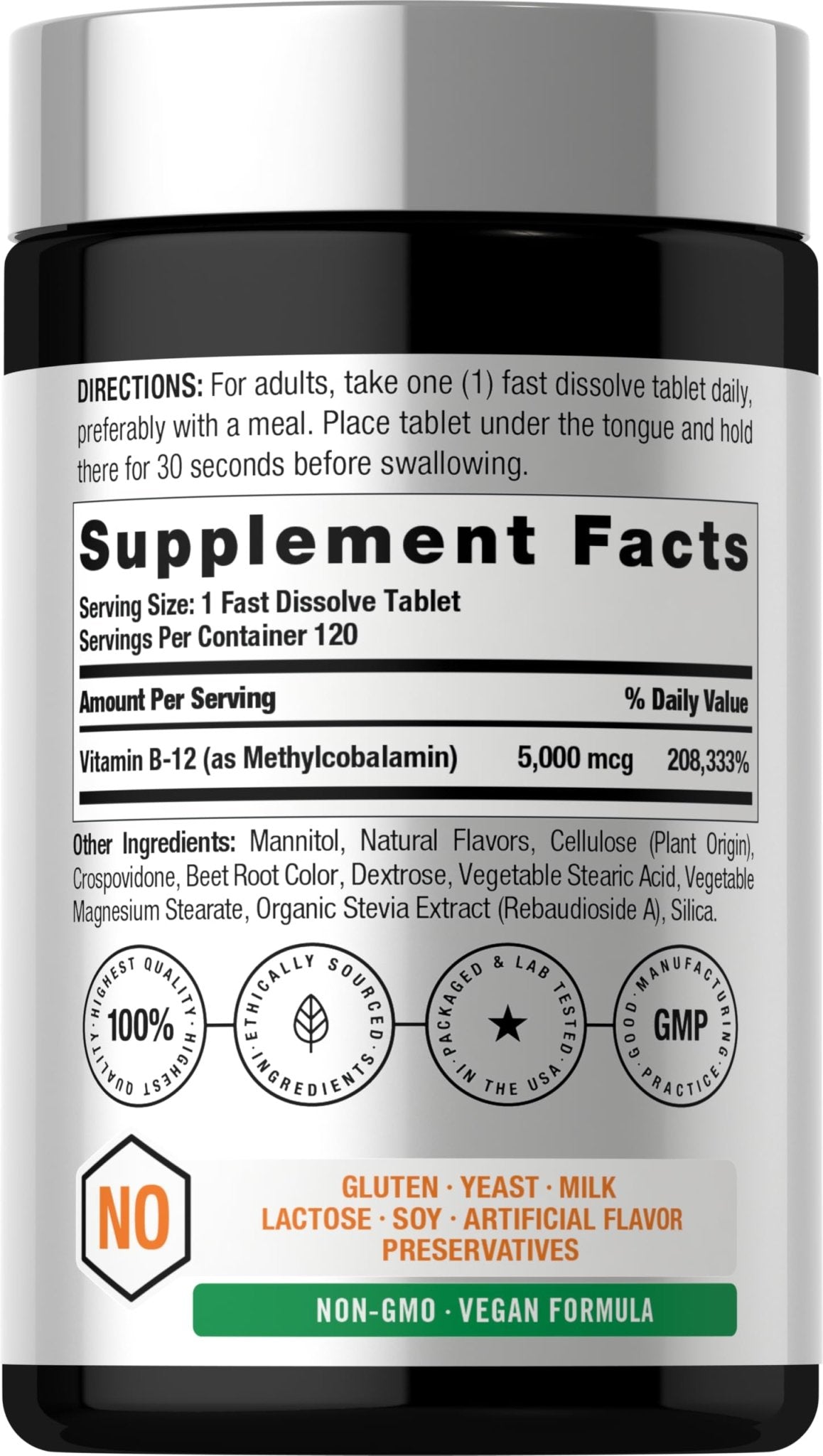 Horbäach B12 Vitamin 5000 mcg | 120 Fast Dissolve Tablets | Sublingual Methylcobalamin | Natural Berry Flavor | Vegan, Non-GMO - FENGGESTORE20