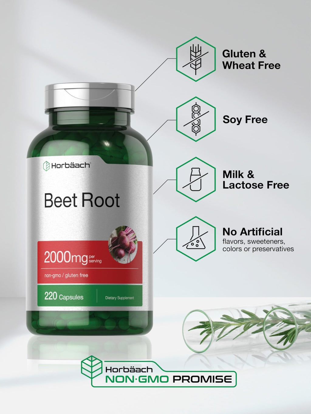 Horbäach Beet Root Powder Capsules | 220 Pills | Herbal Extract | Non-GMO, Gluten Free Supplement - FENGGESTORE20