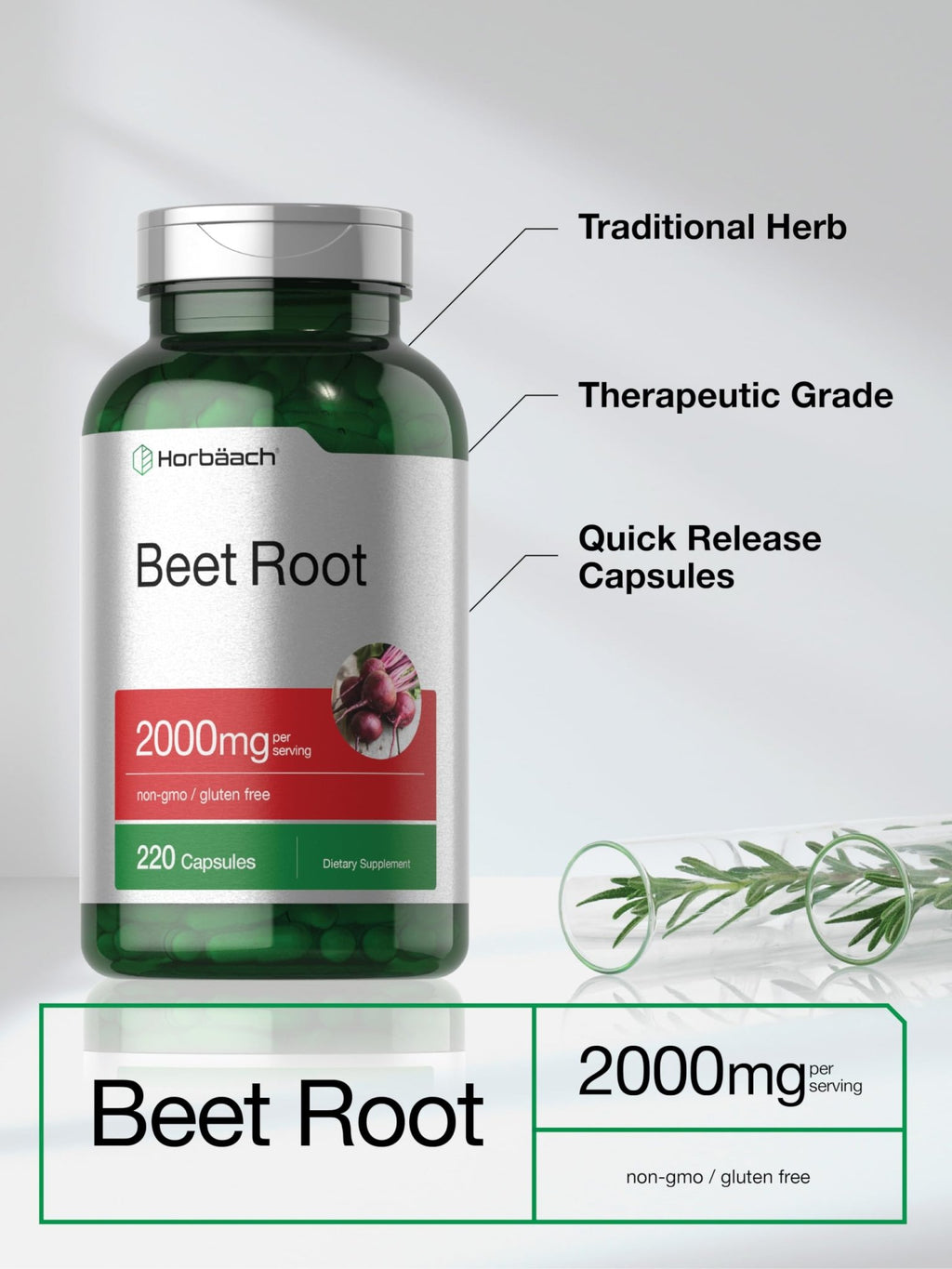 Horbäach Beet Root Powder Capsules | 220 Pills | Herbal Extract | Non-GMO, Gluten Free Supplement - FENGGESTORE20