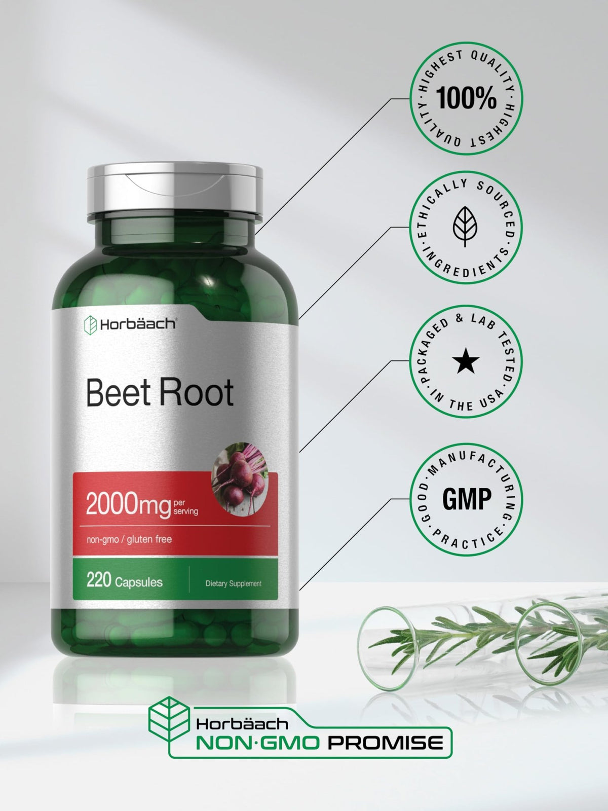Horbäach Beet Root Powder Capsules | 220 Pills | Herbal Extract | Non-GMO, Gluten Free Supplement - FENGGESTORE20