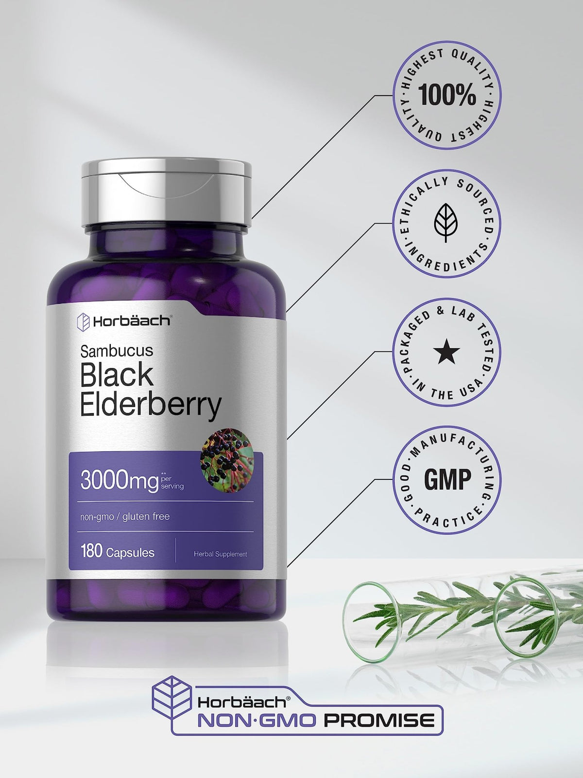 Horbäach Black Elderberry | 180 Count | Non-GMO, Gluten Free | Sambucus Extract Supplement - FENGGESTORE20