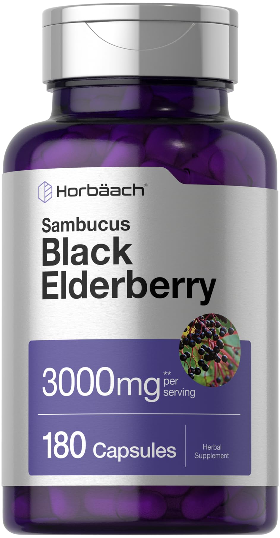 Horbäach Black Elderberry | 180 Count | Non-GMO, Gluten Free | Sambucus Extract Supplement - FENGGESTORE20
