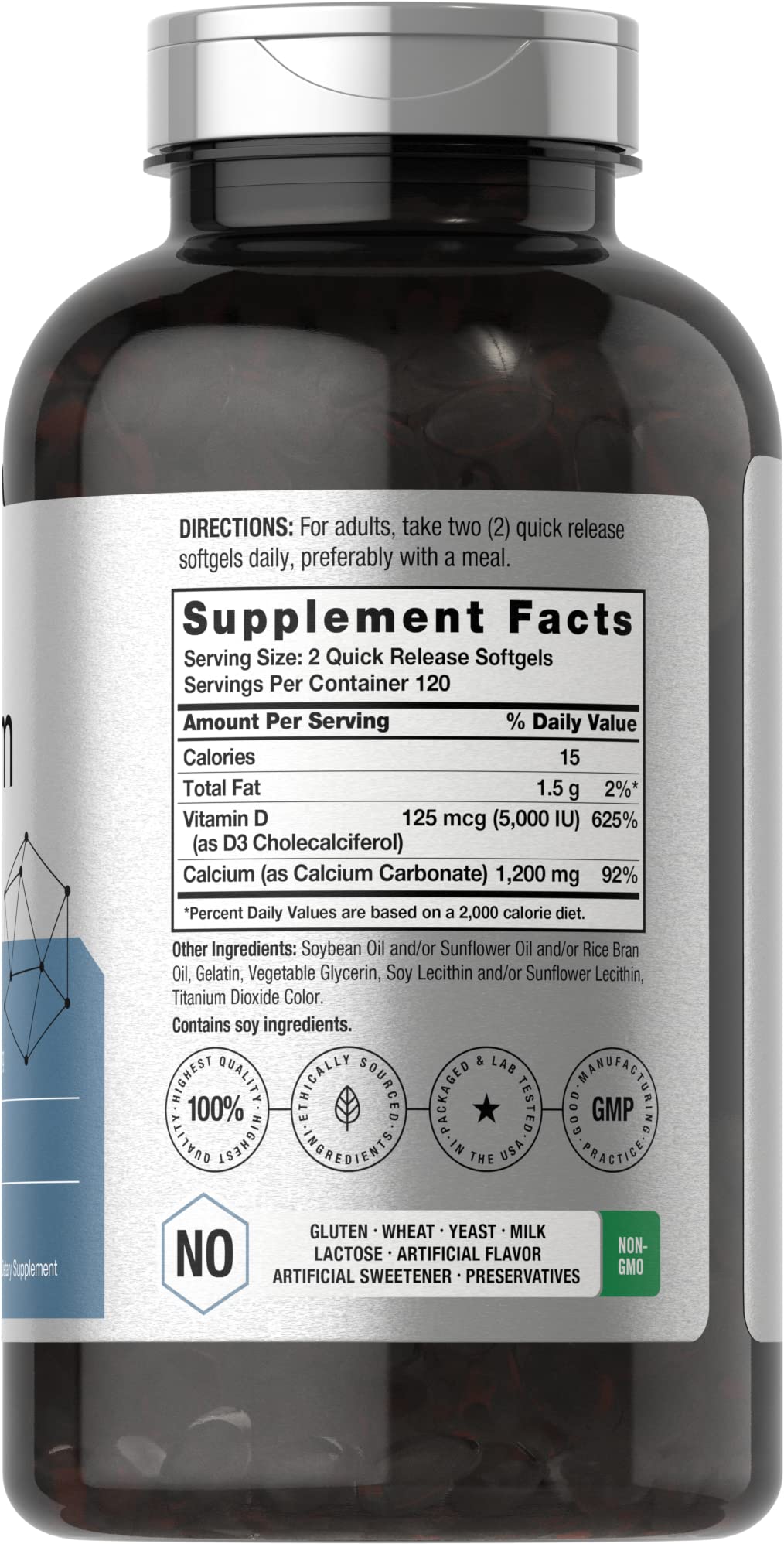 Horbäach Calcium 1200 mg with Vitamin D3 | 240 Softgels | 5000 IU Vitamin D3 | Absorbable Calcium Supplement for Women and Men - FENGGESTORE20