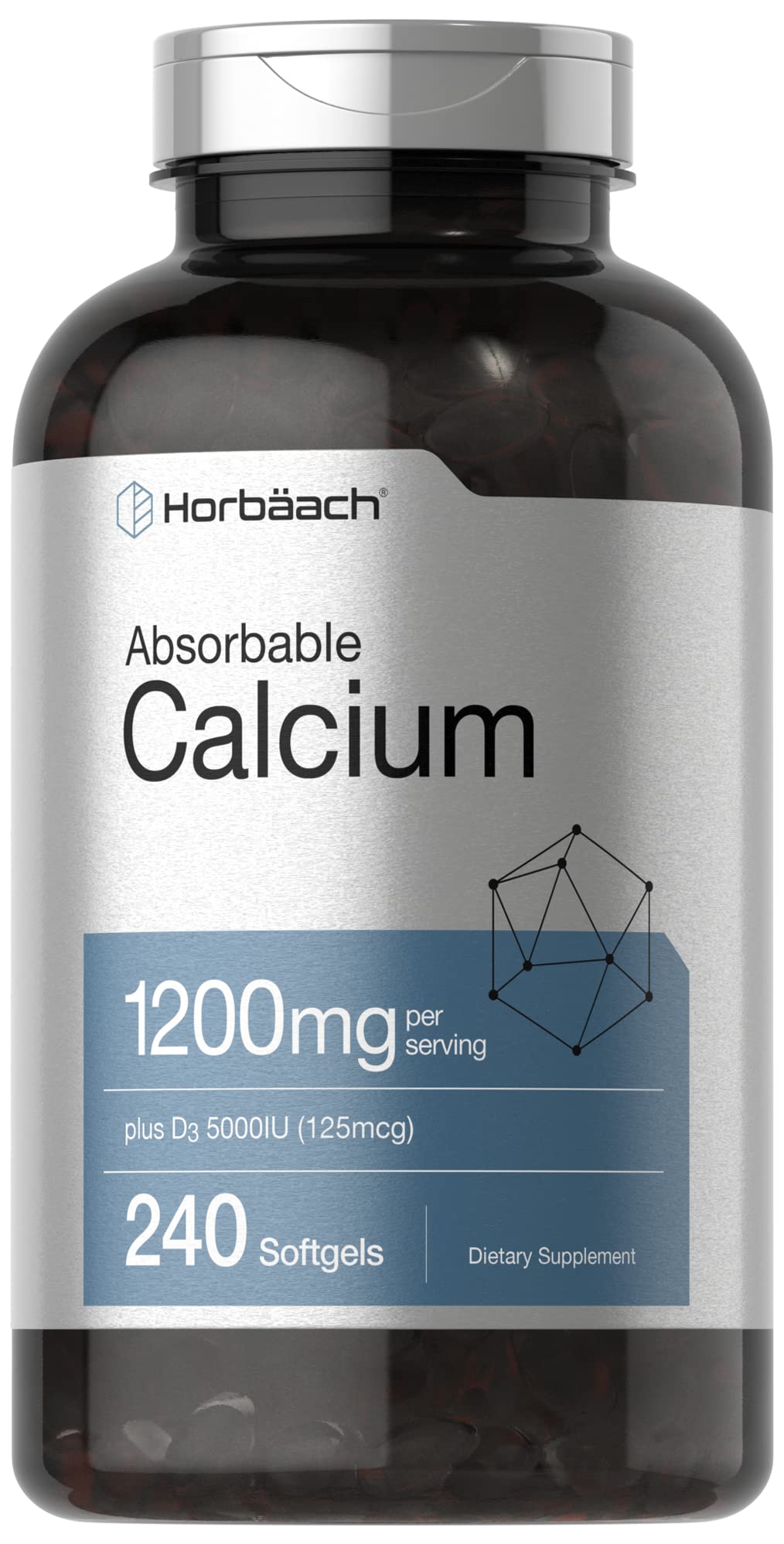 Horbäach Calcium 1200 mg with Vitamin D3 | 240 Softgels | 5000 IU Vitamin D3 | Absorbable Calcium Supplement for Women and Men - FENGGESTORE20