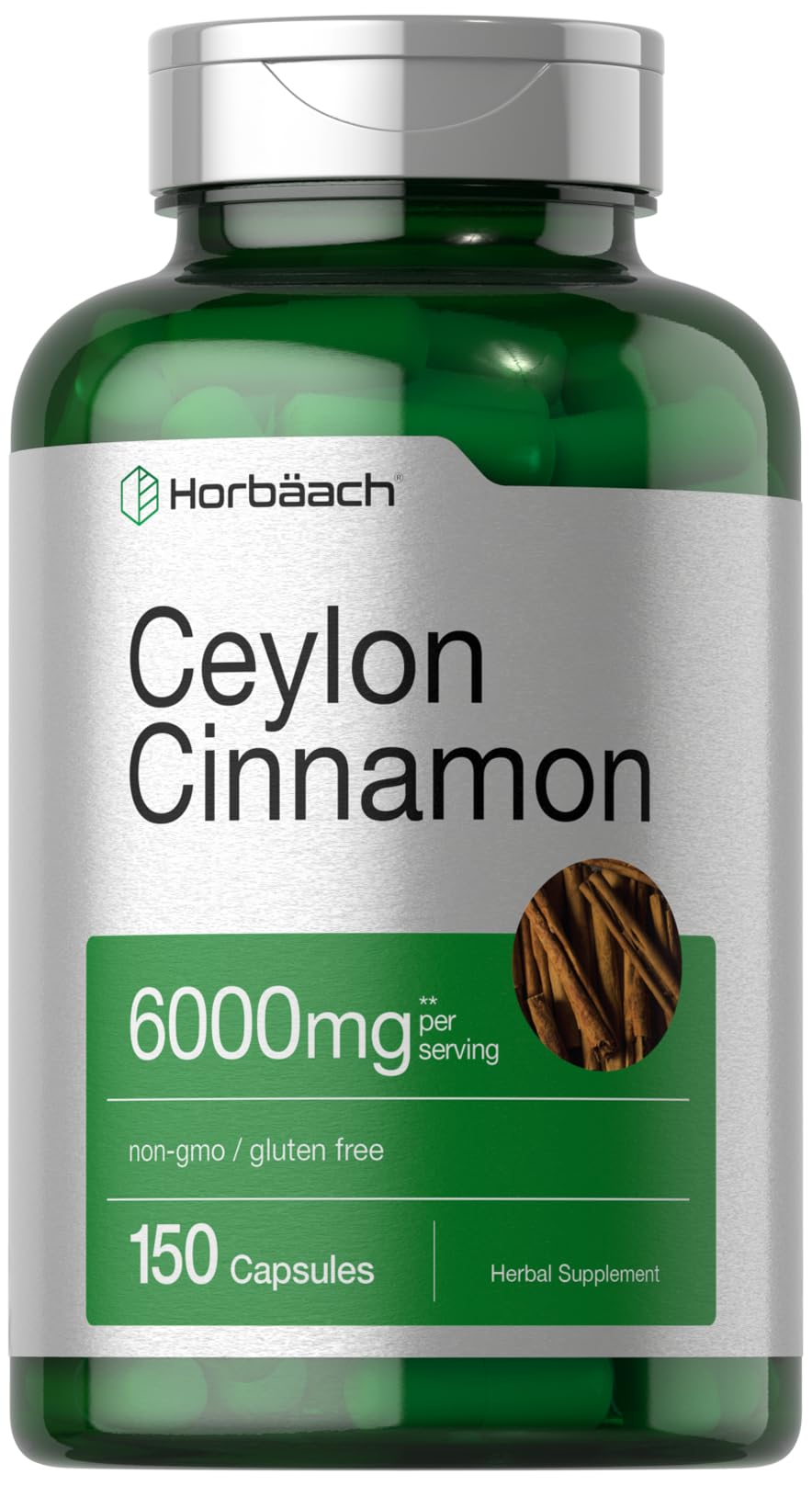 Horbäach Ceylon Cinnamon Supplement | 150 Capsules | Herbal Extract Pills | Non-GMO & Gluten Free - FENGGESTORE20