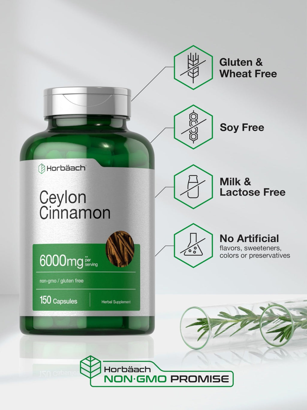 Horbäach Ceylon Cinnamon Supplement | 150 Capsules | Herbal Extract Pills | Non-GMO & Gluten Free - FENGGESTORE20