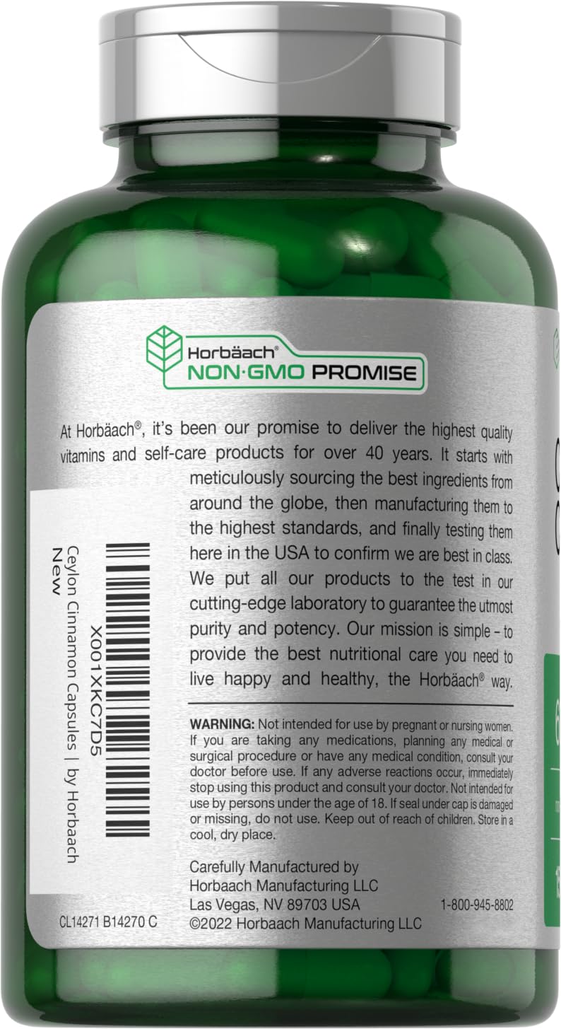 Horbäach Ceylon Cinnamon Supplement | 150 Capsules | Herbal Extract Pills | Non-GMO & Gluten Free - FENGGESTORE20
