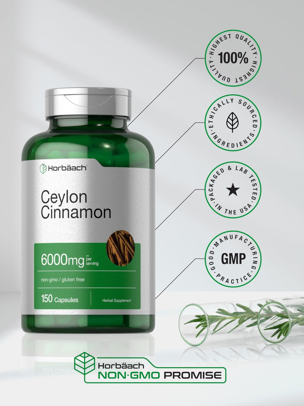 Horbäach Ceylon Cinnamon Supplement | 150 Capsules | Herbal Extract Pills | Non-GMO & Gluten Free - FENGGESTORE20