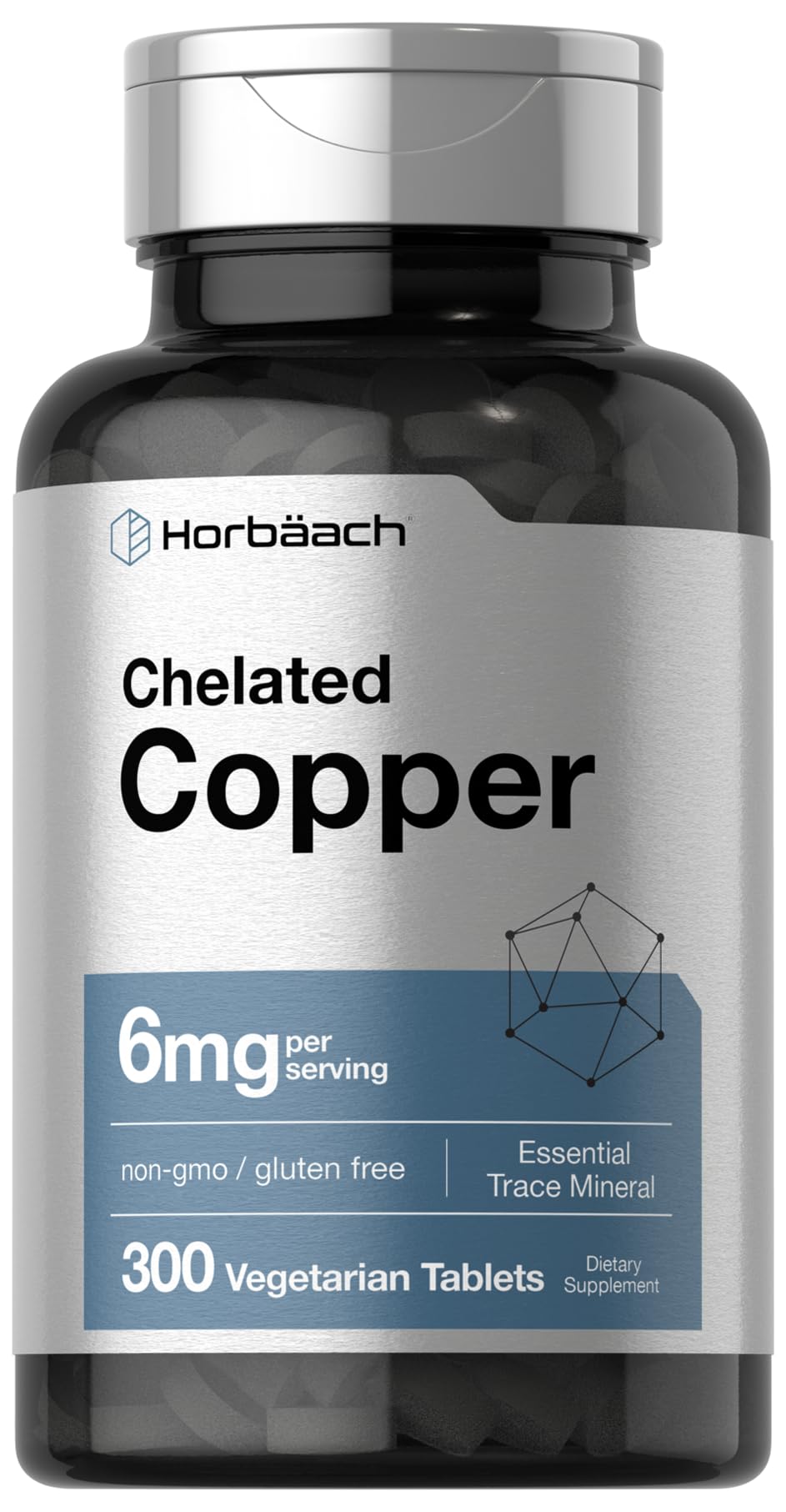 Horbäach Chelated Copper Supplement 6mg | 300 Tablets | Essential Trace Mineral | Vegetarian, Non-GMO, Gluten Free - FENGGESTORE20