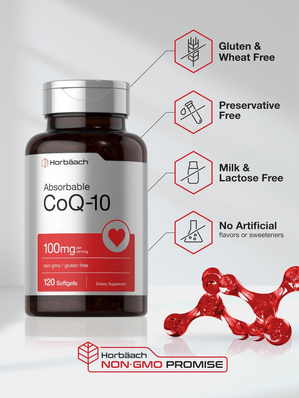 Horbäach CoQ10 100mg Softgels | 120 Count | Non-GMO and Gluten Free Supplement - FENGGESTORE20