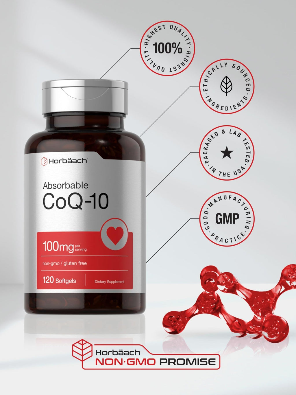 Horbäach CoQ10 100mg Softgels | 120 Count | Non-GMO and Gluten Free Supplement - FENGGESTORE20