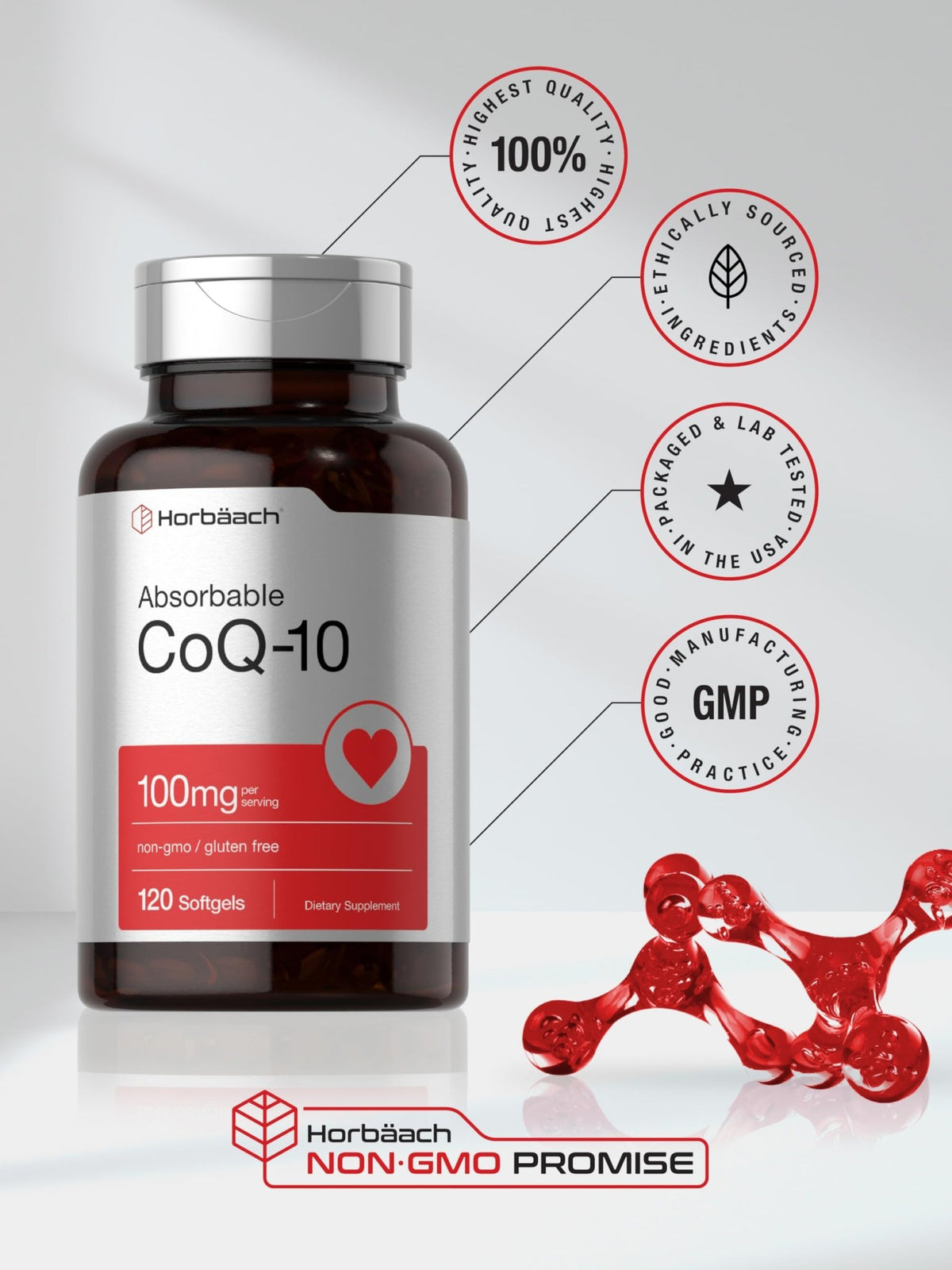 Horbäach CoQ10 100mg Softgels | 120 Count | Non-GMO and Gluten Free Supplement - FENGGESTORE20