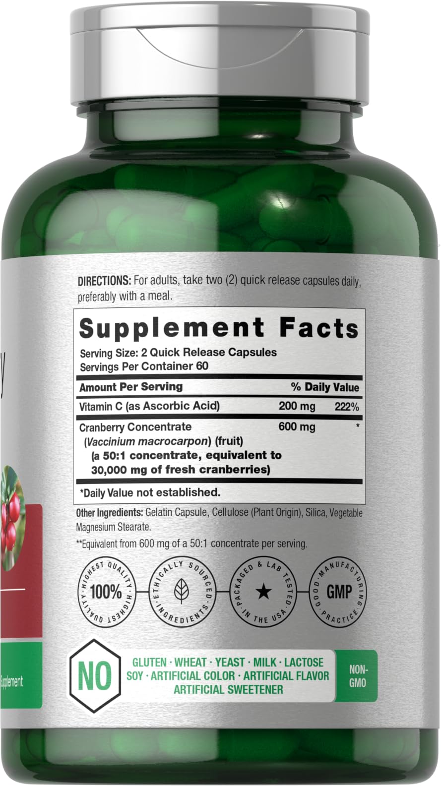 Horbäach Cranberry Concentrate Extract Pills + Vitamin C | 120 Capsules | Supplement for Women and Men | Triple Strength Ultimate Potency Formula - FENGGESTORE20