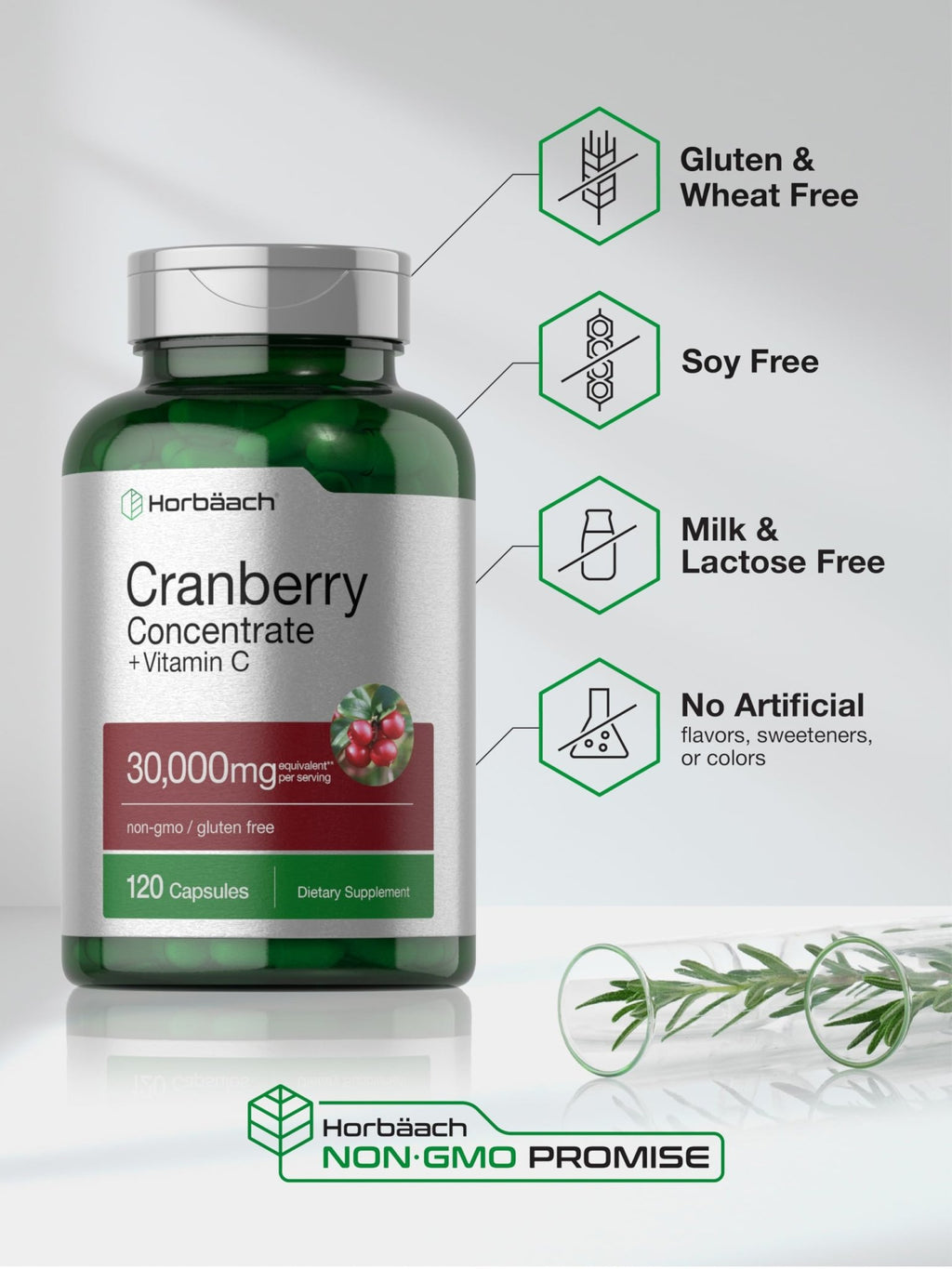 Horbäach Cranberry Concentrate Extract Pills + Vitamin C | 120 Capsules | Supplement for Women and Men | Triple Strength Ultimate Potency Formula - FENGGESTORE20