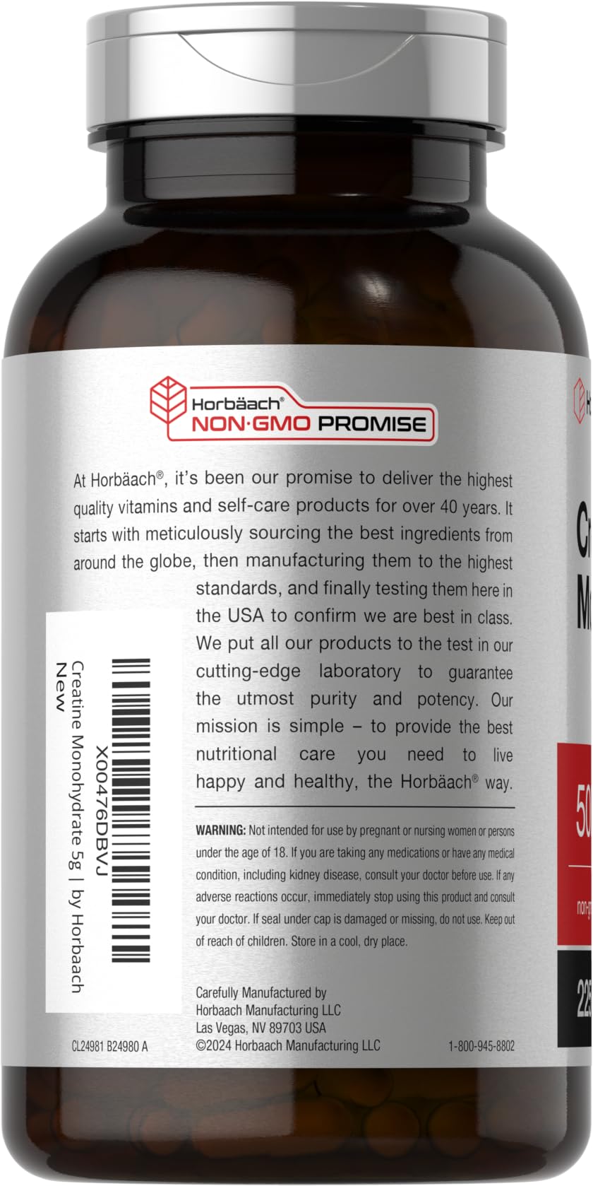 Horbäach Creatine Monohydrate | 5g | 225 Capsules | Non-GMO, Gluten Free Supplement - FENGGESTORE20