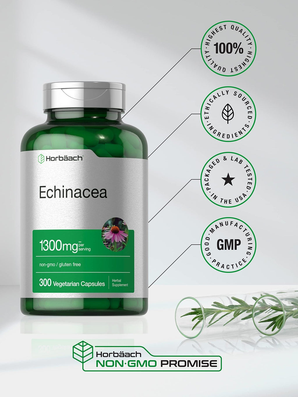 Horbäach Echinacea Extract Capsules | 300 Count | Vegan, Non-GMO, Gluten Free Supplement - FENGGESTORE20