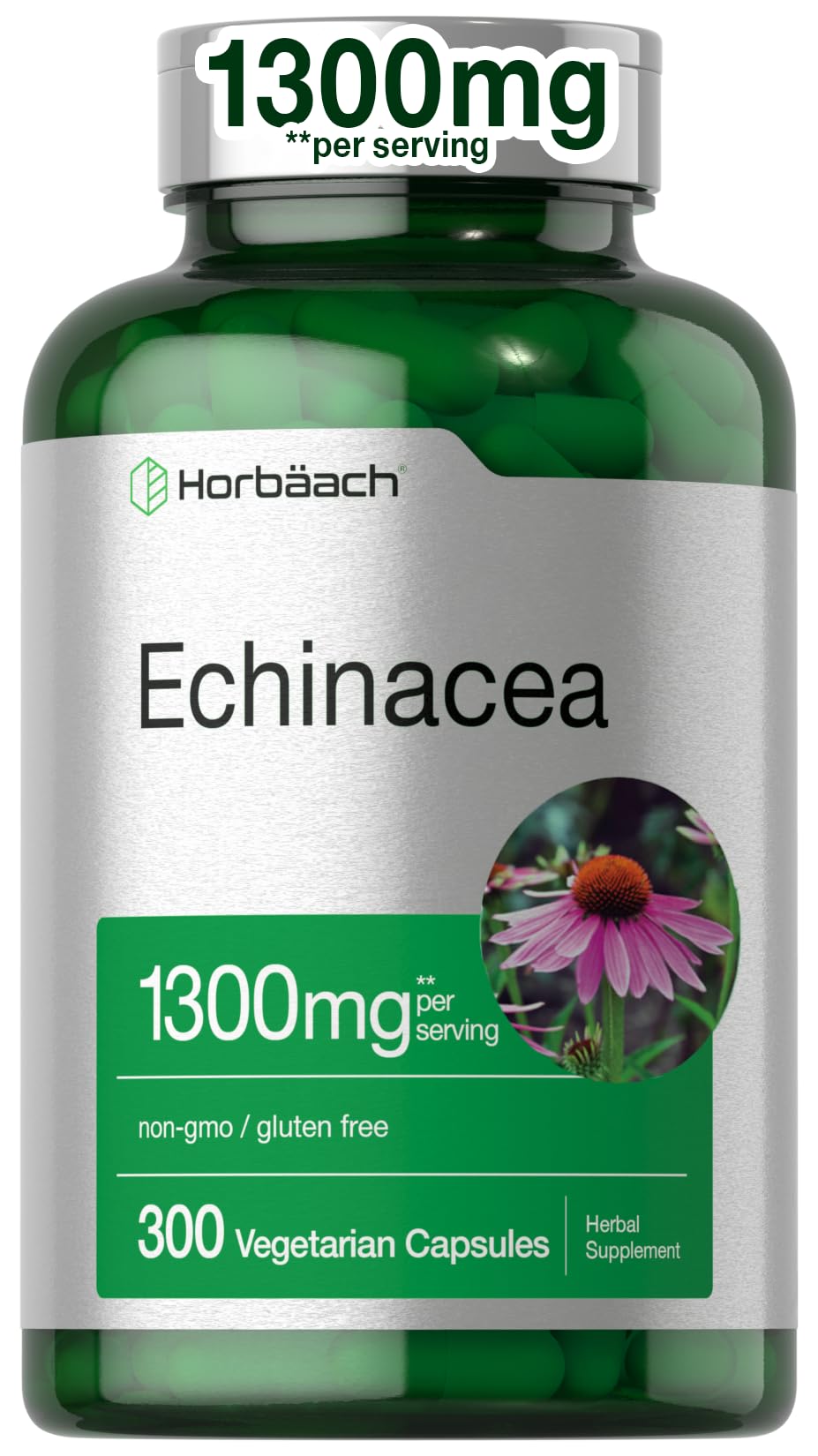 Horbäach Echinacea Extract Capsules | 300 Count | Vegan, Non-GMO, Gluten Free Supplement - FENGGESTORE20