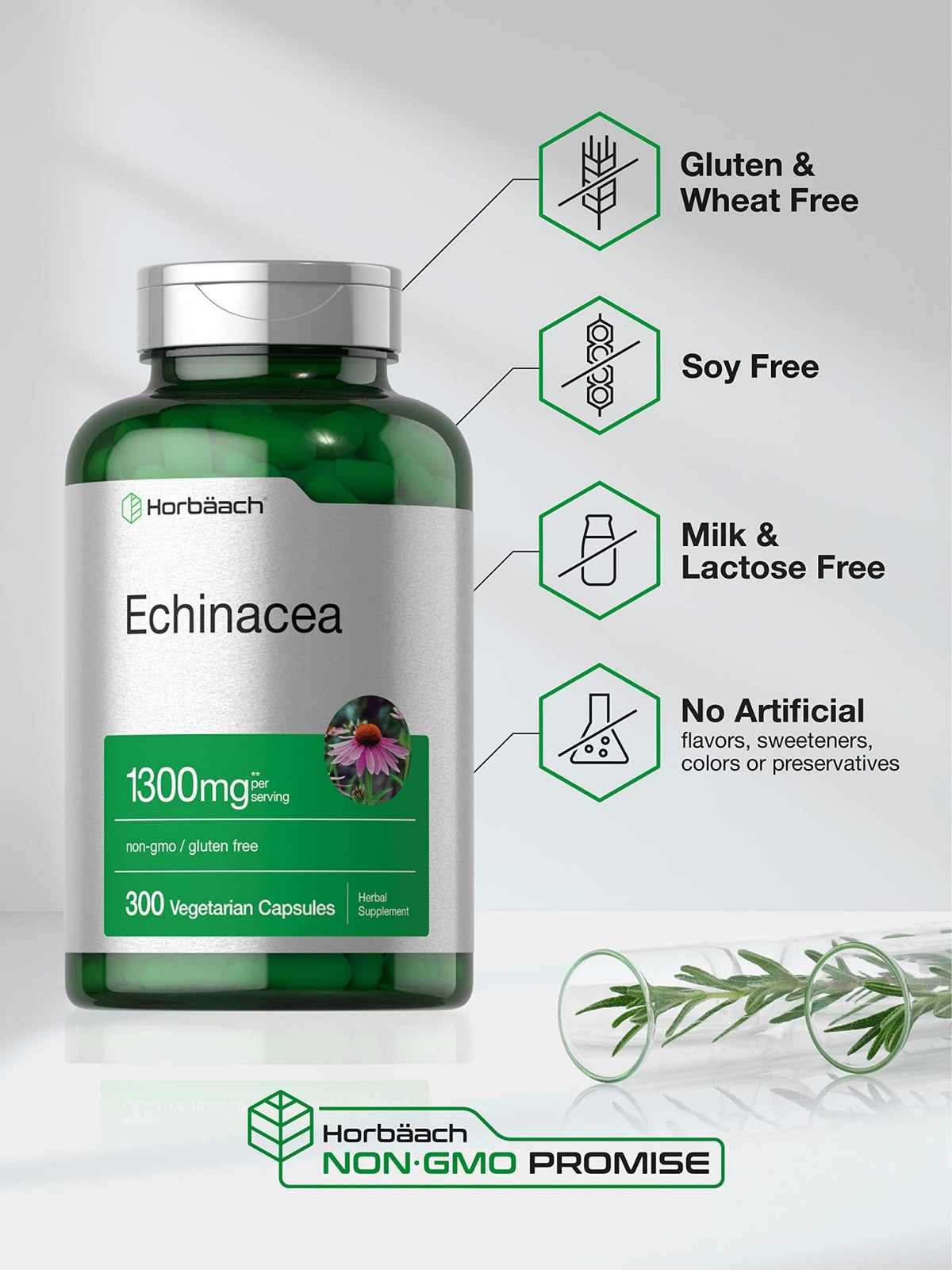 Horbäach Echinacea Extract Capsules | 300 Count | Vegan, Non-GMO, Gluten Free Supplement - FENGGESTORE20