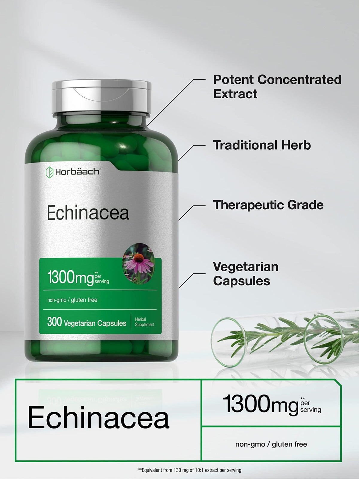 Horbäach Echinacea Extract Capsules | 300 Count | Vegan, Non-GMO, Gluten Free Supplement - FENGGESTORE20