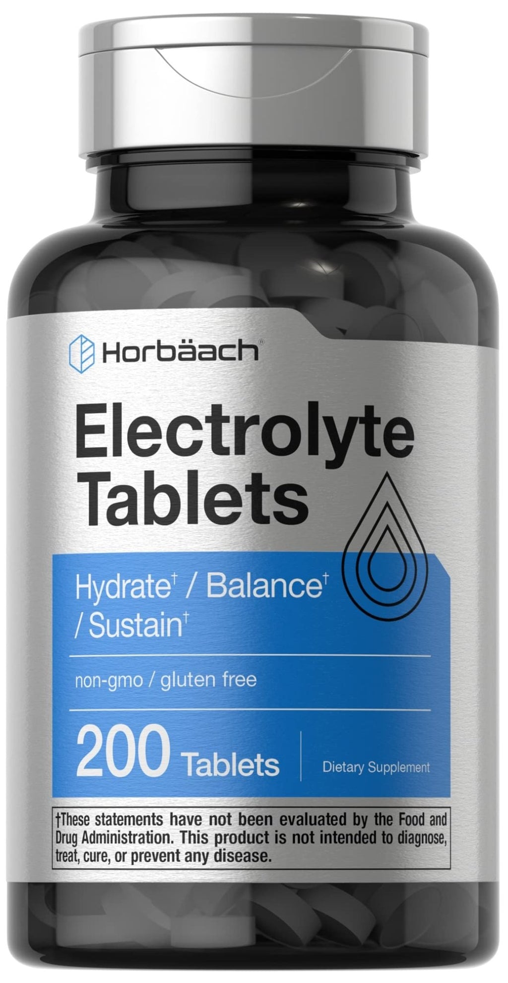 Horbäach Electrolyte Tablets | 200 Count | Helps Hydrate, Balance, & Sustain | with Calcium, Magnesium, Chloride, Sodium and Potassium | Vegetarian, Non-GMO & Gluten Free - FENGGESTORE20