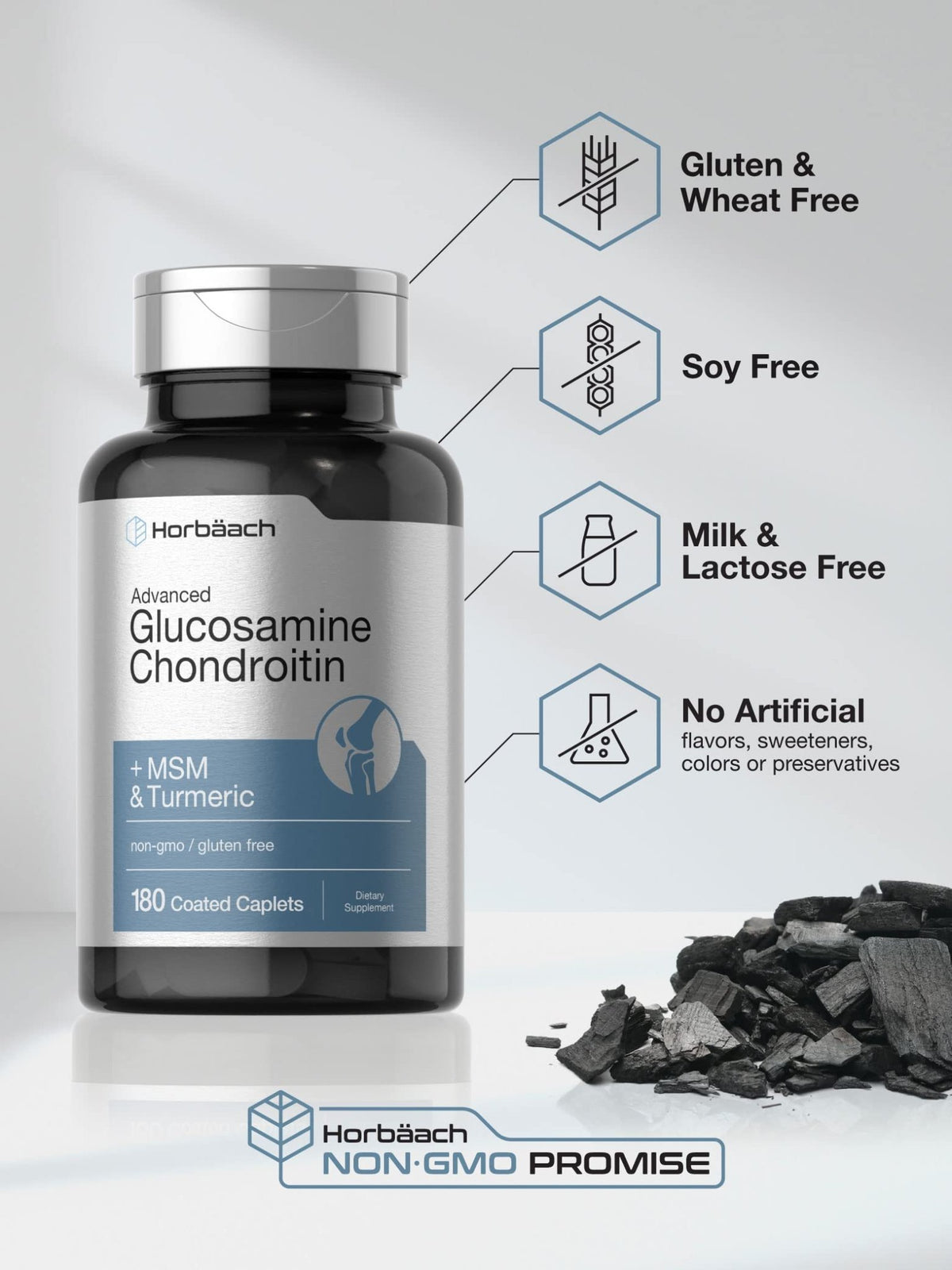 Horbäach Glucosamine Chondroitin | Plus MSM & Turmeric | 180 Coated Caplets | Non-GMO, Gluten Free Supplement - FENGGESTORE20