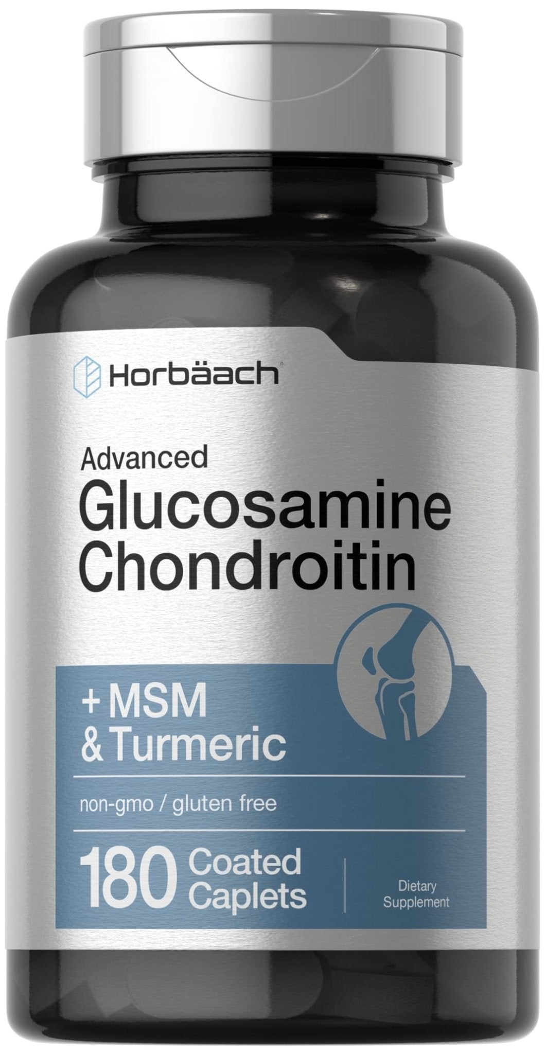 Horbäach Glucosamine Chondroitin | Plus MSM & Turmeric | 180 Coated Caplets | Non-GMO, Gluten Free Supplement - FENGGESTORE20