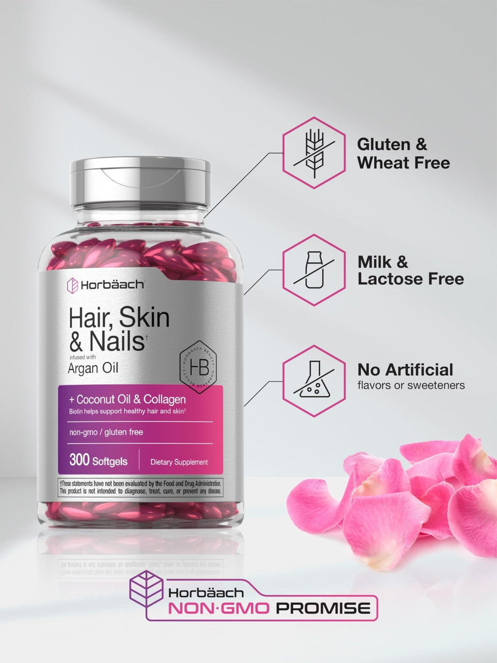 Horbäach Hair Skin and Nails Vitamins | 300 Softgels | with Biotin and Collagen | Infused with Argan Oil and Coconut Oil - FENGGESTORE20