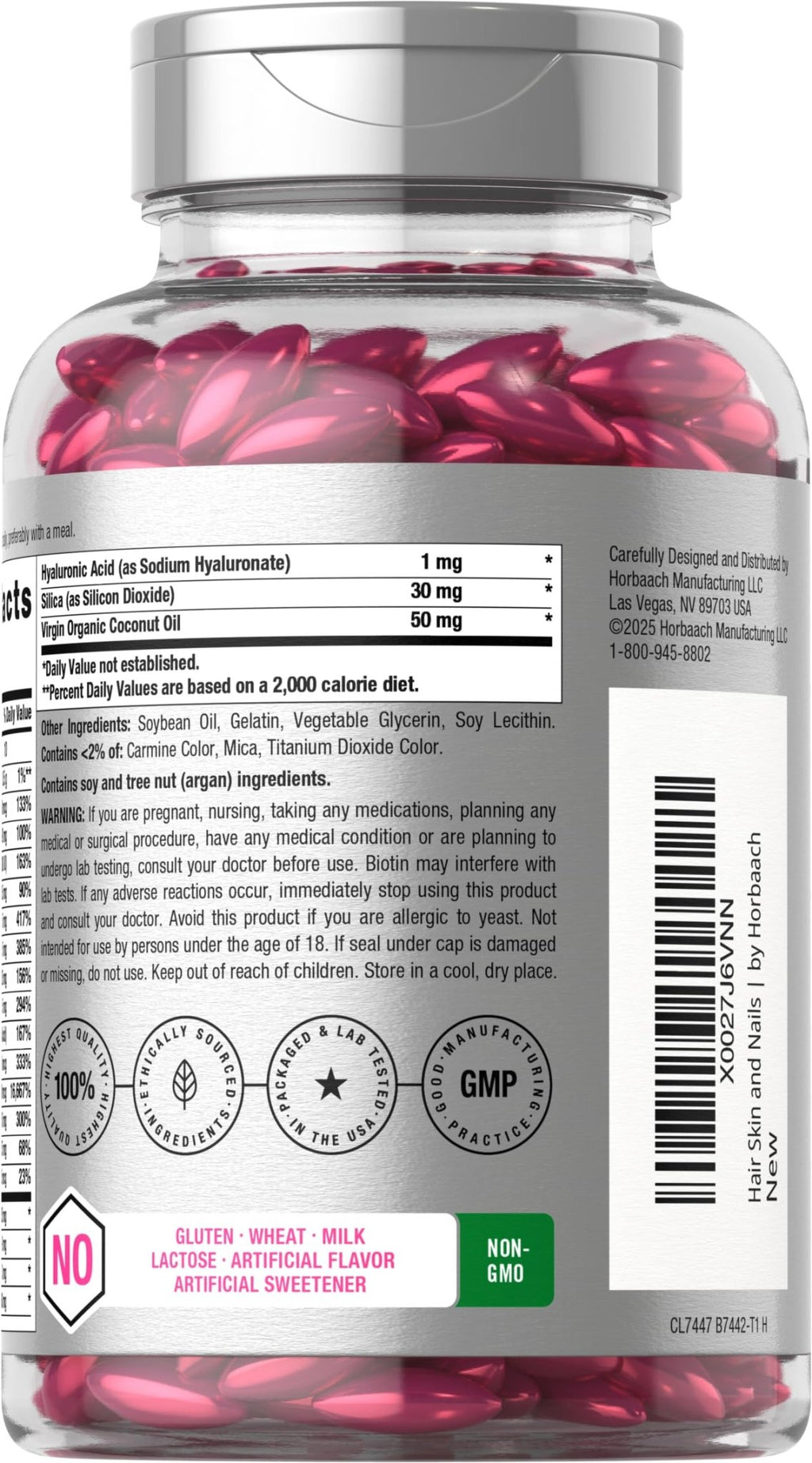 Horbäach Hair Skin and Nails Vitamins | 300 Softgels | with Biotin and Collagen | Infused with Argan Oil and Coconut Oil - FENGGESTORE20