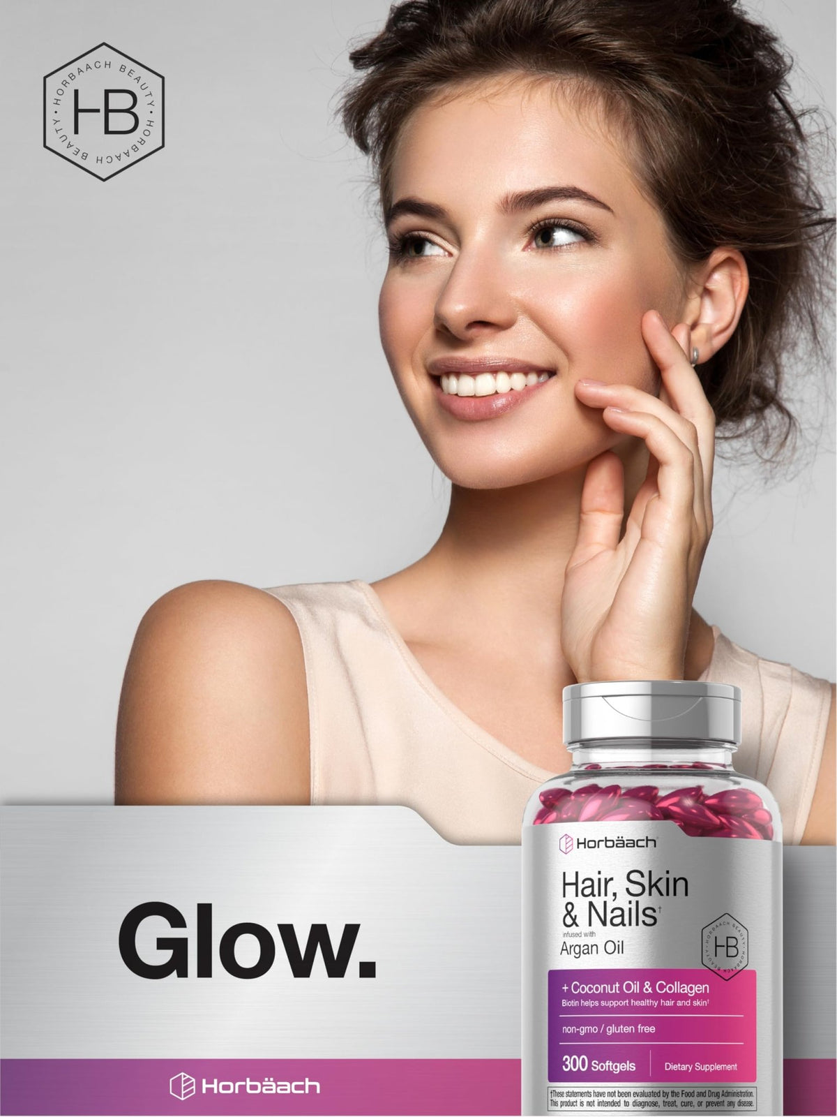 Horbäach Hair Skin and Nails Vitamins | 300 Softgels | with Biotin and Collagen | Infused with Argan Oil and Coconut Oil - FENGGESTORE20