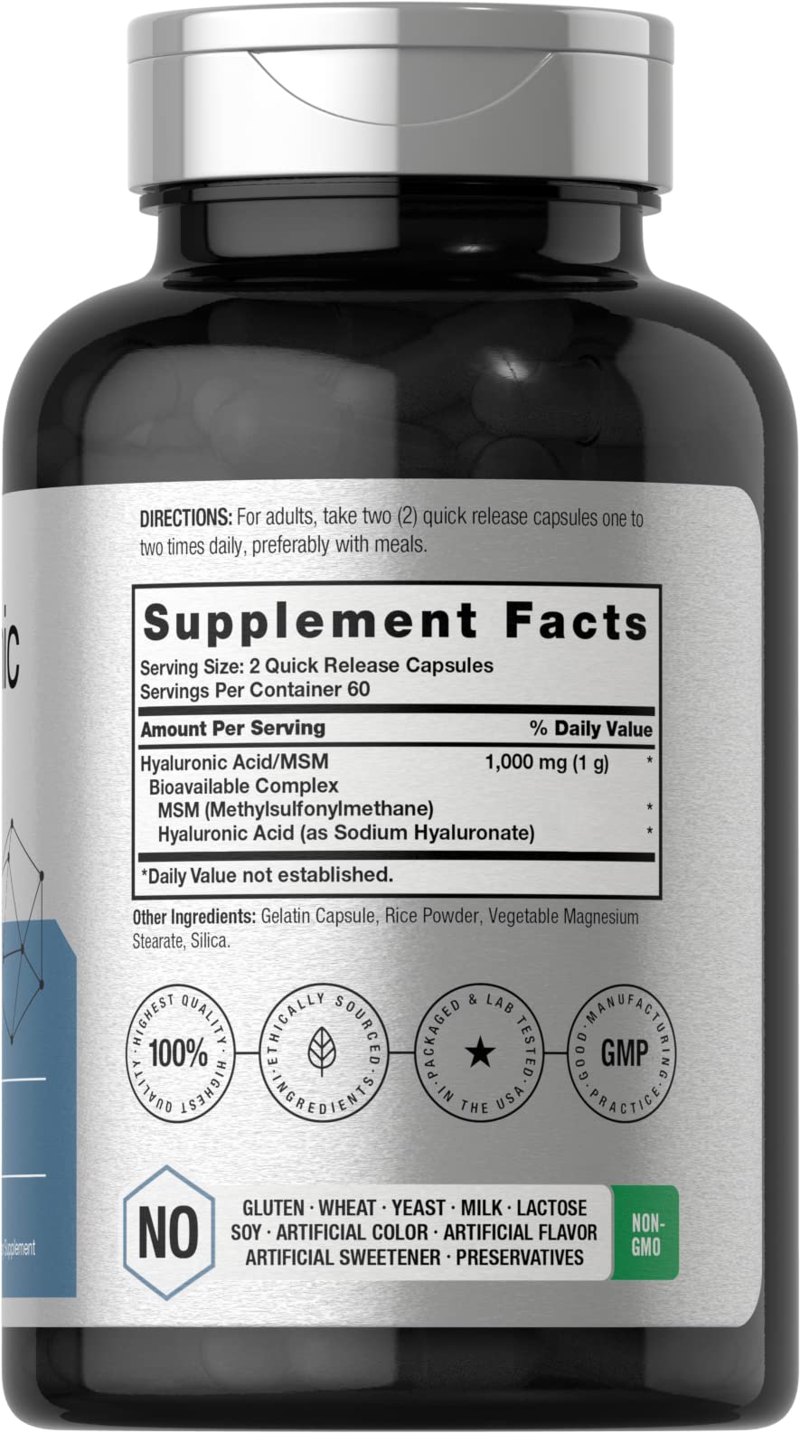 Horbäach Hyaluronic Acid with MSM | 1000 mg | 120 Capsules | Non-GMO and Gluten Free Supplement | Bioavailable Formula - FENGGESTORE20