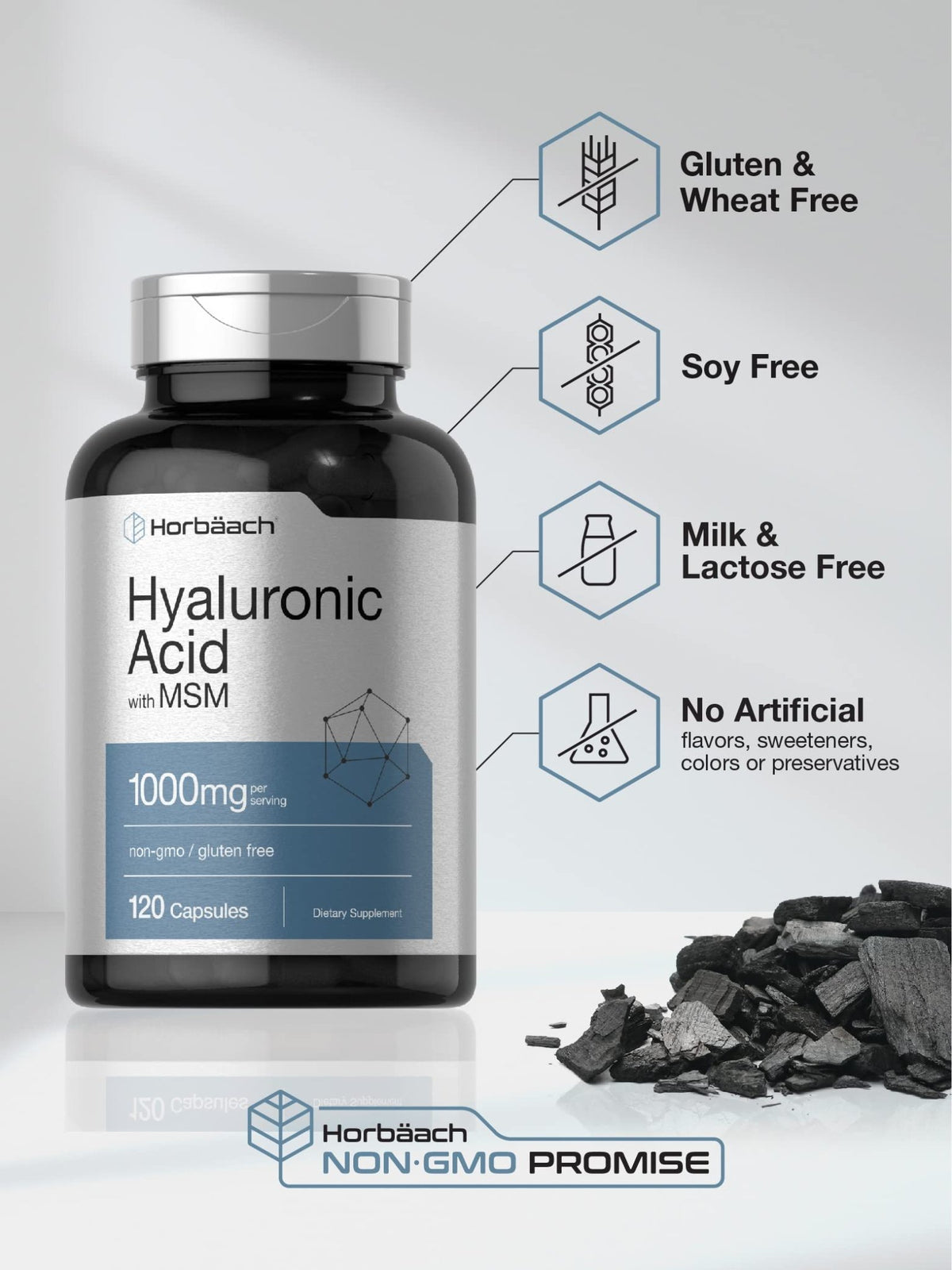 Horbäach Hyaluronic Acid with MSM | 1000 mg | 120 Capsules | Non-GMO and Gluten Free Supplement | Bioavailable Formula - FENGGESTORE20