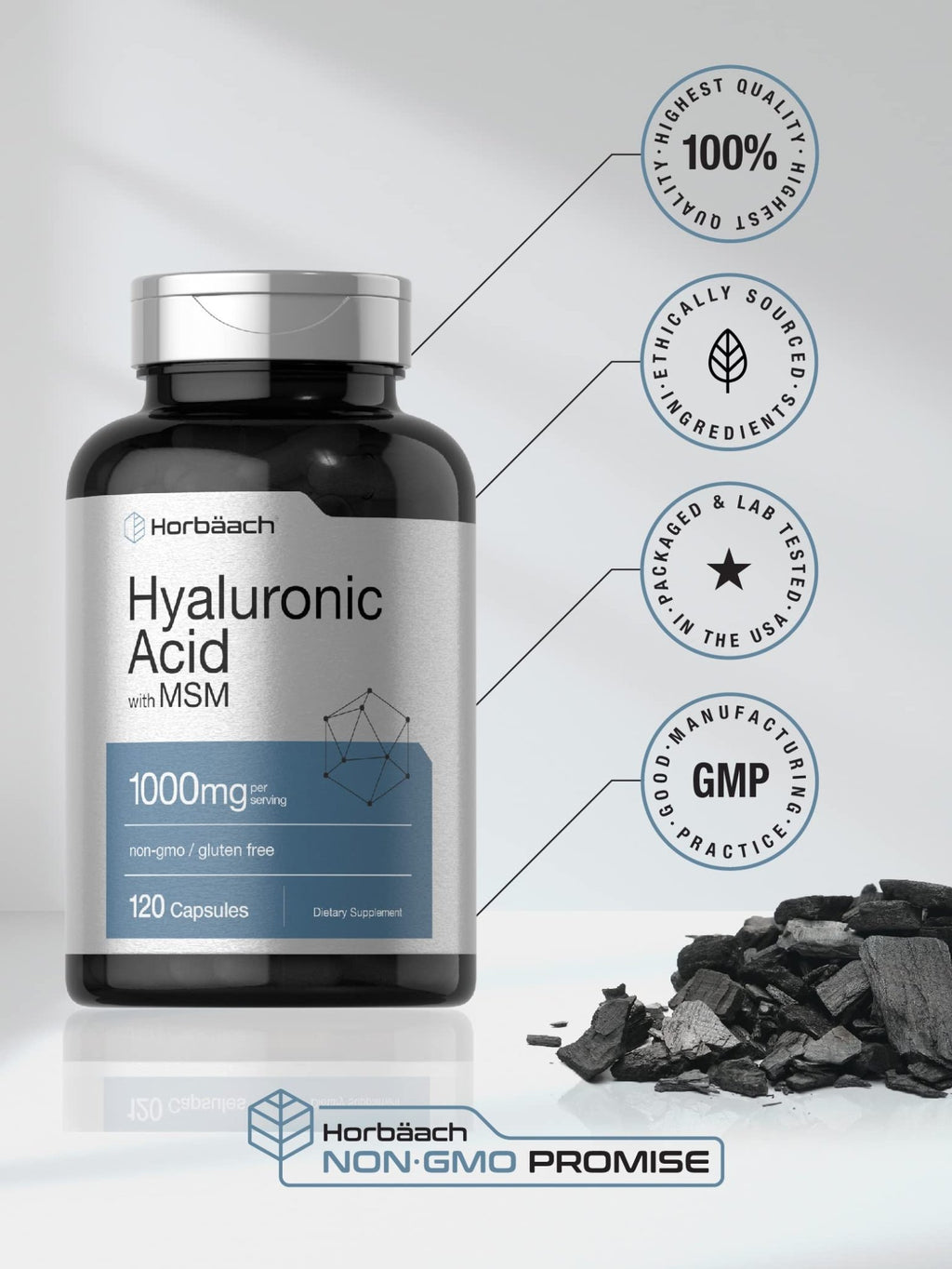 Horbäach Hyaluronic Acid with MSM | 1000 mg | 120 Capsules | Non-GMO and Gluten Free Supplement | Bioavailable Formula - FENGGESTORE20