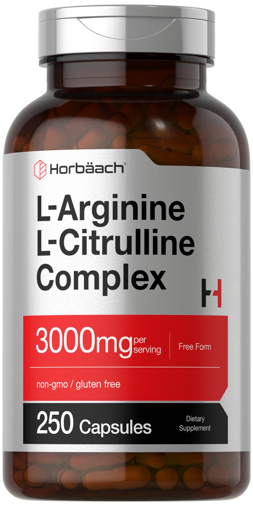 Horbäach L-Arginine L-Citrulline Complex | 3000mg | 250 Capsules | Non-GMO, Gluten Free Supplement - FENGGESTORE20