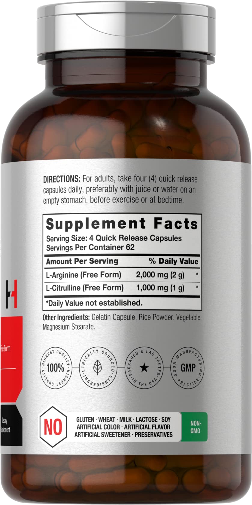 Horbäach L-Arginine L-Citrulline Complex | 3000mg | 250 Capsules | Non-GMO, Gluten Free Supplement - FENGGESTORE20
