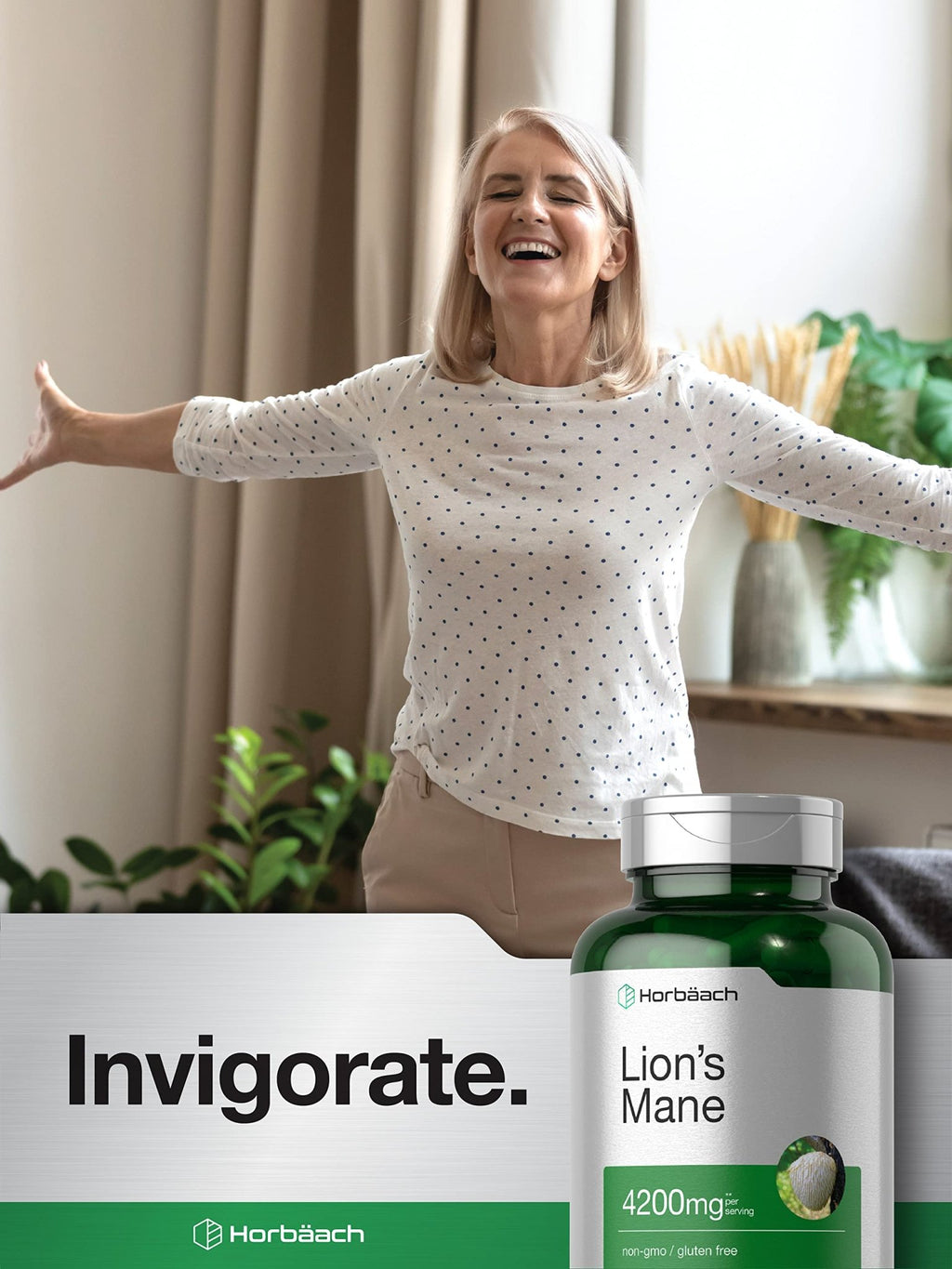 Horbäach Lions Mane Mushroom Extract | 120 Capsules | Vegetarian, Non-GMO, Gluten Free Supplement - FENGGESTORE20