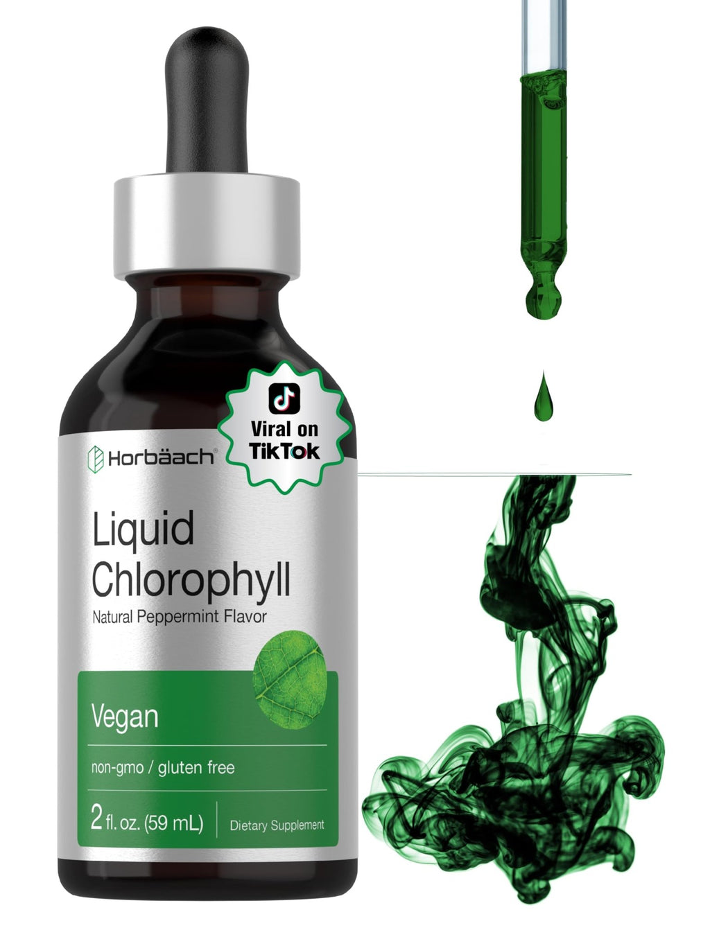 Horbäach Liquid Chlorophyll Drops | 2 oz | Vegan, Non-GMO, and Gluten Free Formula | Natural Peppermint Flavor - FENGGESTORE20
