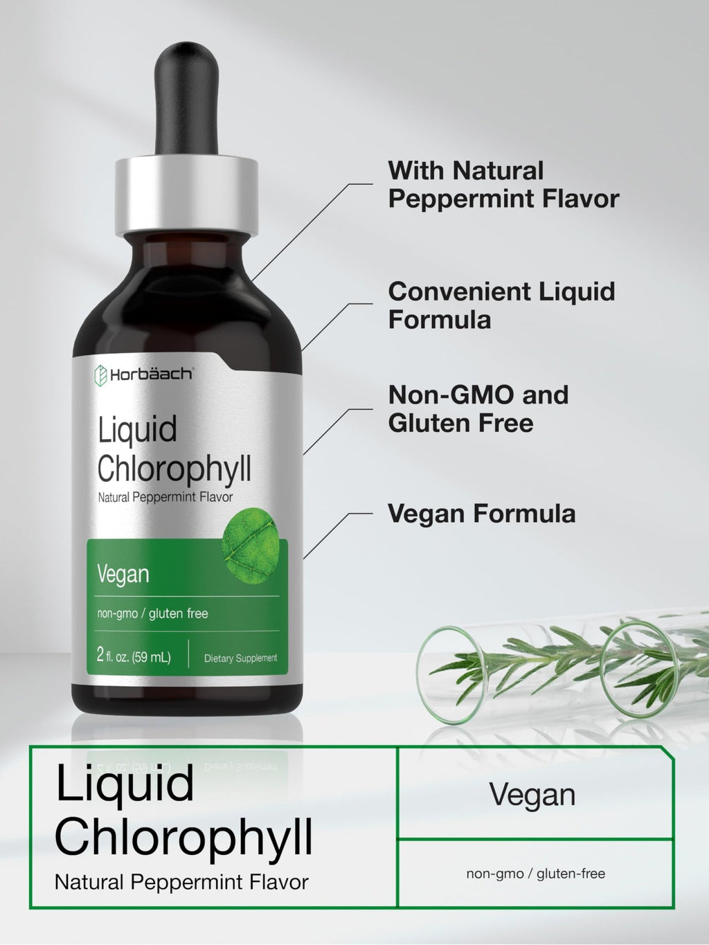Horbäach Liquid Chlorophyll Drops | 2 oz | Vegan, Non-GMO, and Gluten Free Formula | Natural Peppermint Flavor - FENGGESTORE20