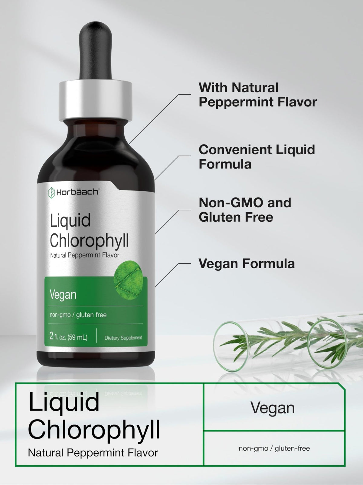 Horbäach Liquid Chlorophyll Drops | 2 oz | Vegan, Non-GMO, and Gluten Free Formula | Natural Peppermint Flavor - FENGGESTORE20