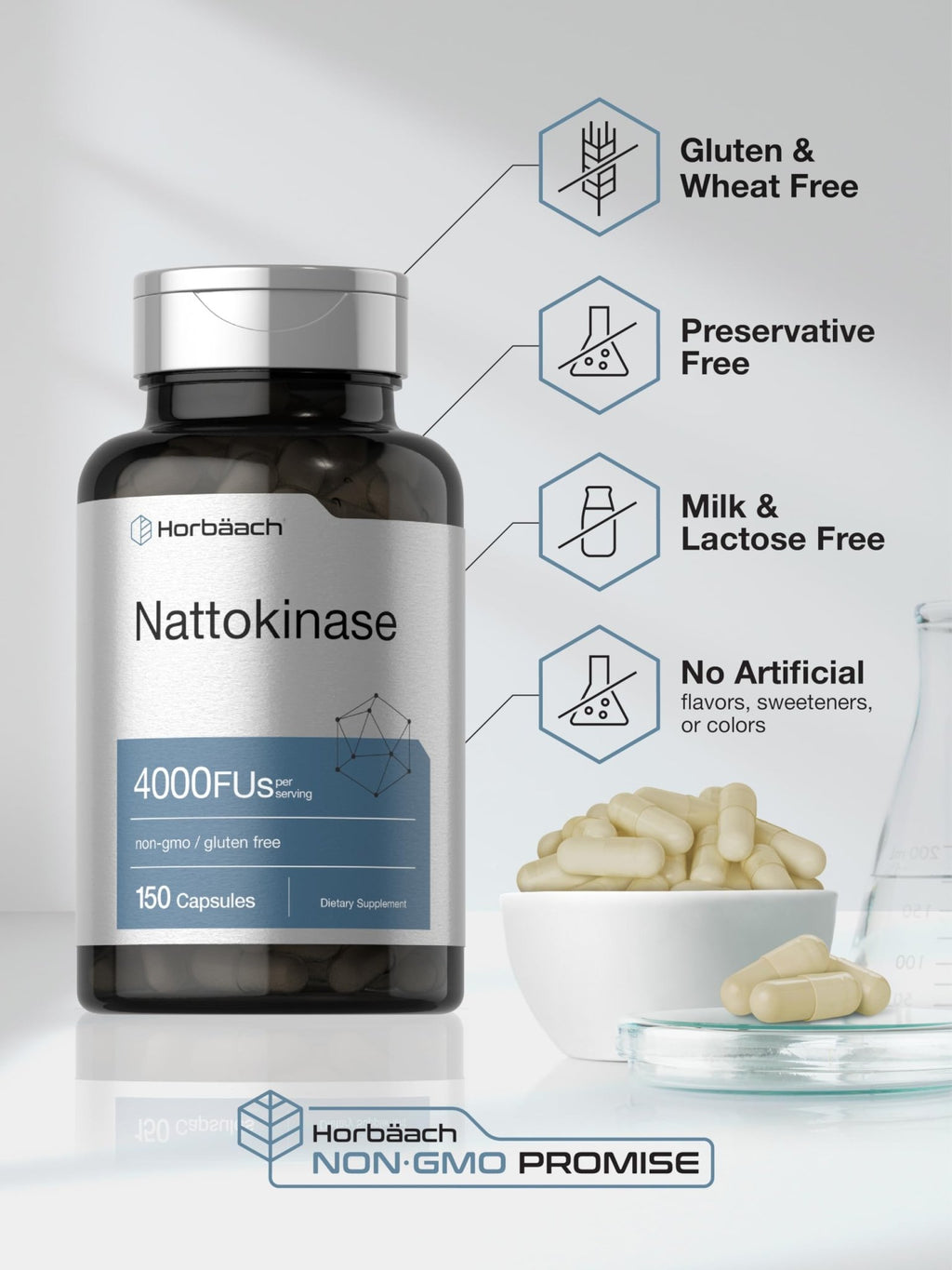Horbäach Nattokinase Supplement 4000 FU | 150 Capsules | Non-GMO, Gluten Free - FENGGESTORE20