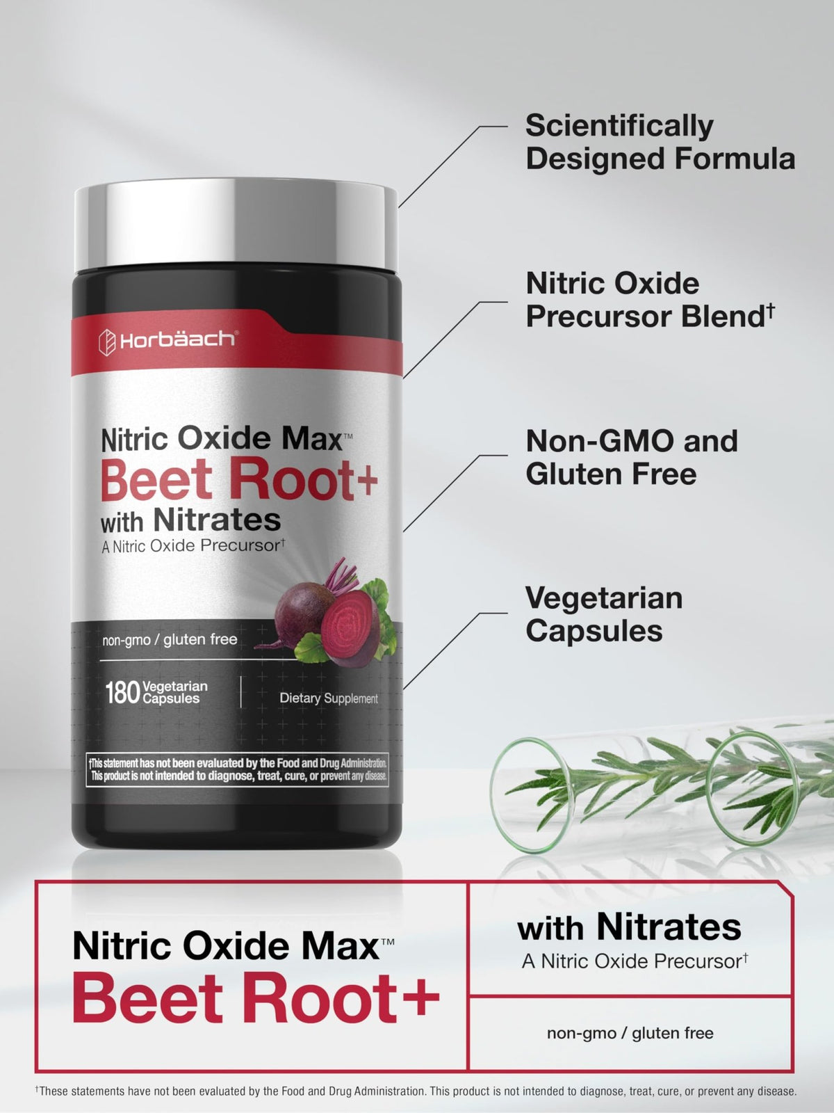Horbäach Nitric Oxide Beet Root Capsules | 180 Count | with Nitrates and Precursor | for Men and Women | Vegetarian, Non-GMO - FENGGESTORE20