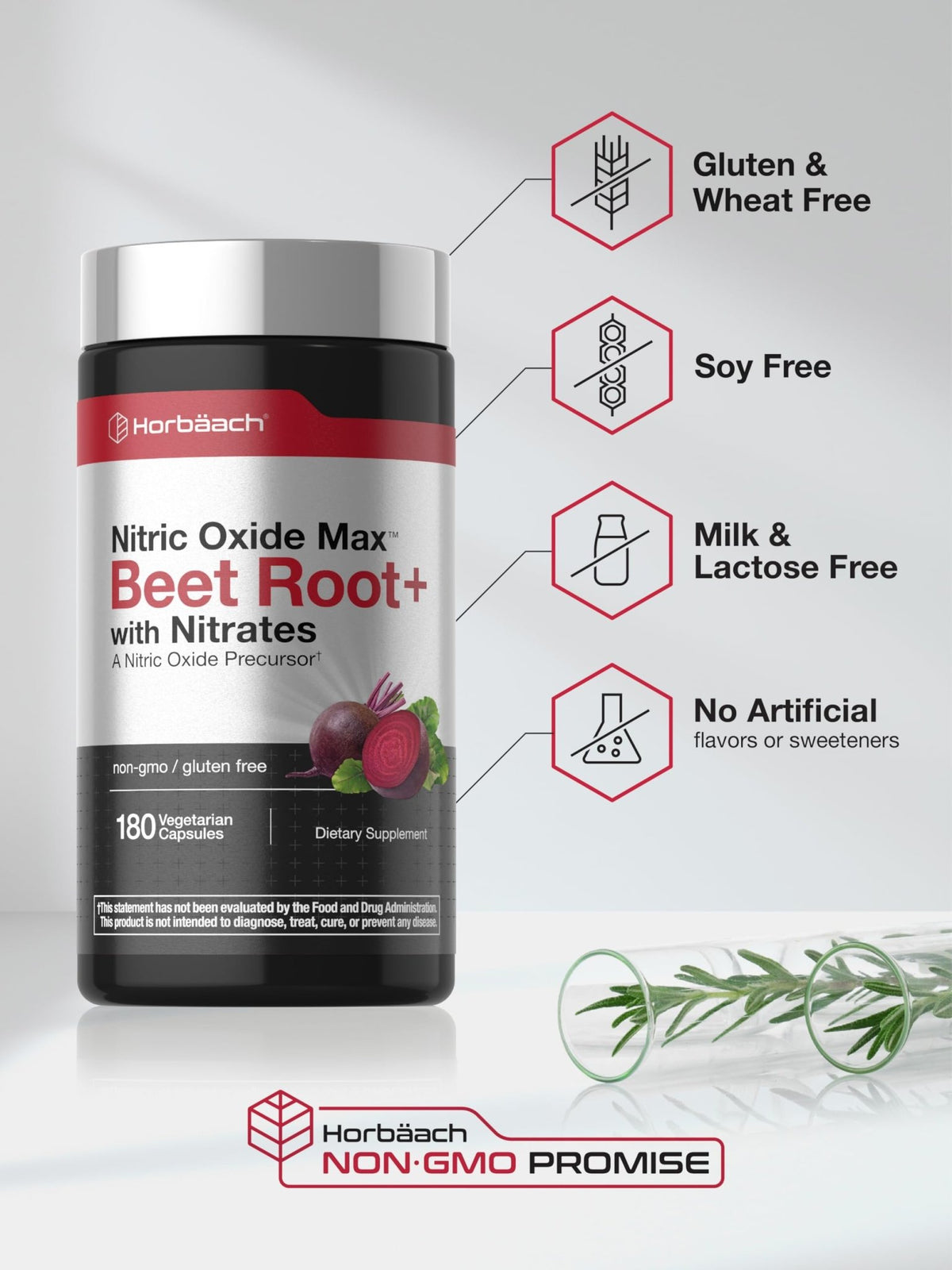 Horbäach Nitric Oxide Beet Root Capsules | 180 Count | with Nitrates and Precursor | for Men and Women | Vegetarian, Non-GMO - FENGGESTORE20