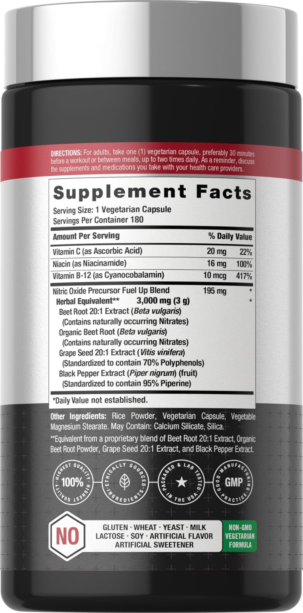 Horbäach Nitric Oxide Beet Root Capsules | 180 Count | with Nitrates and Precursor | for Men and Women | Vegetarian, Non-GMO - FENGGESTORE20