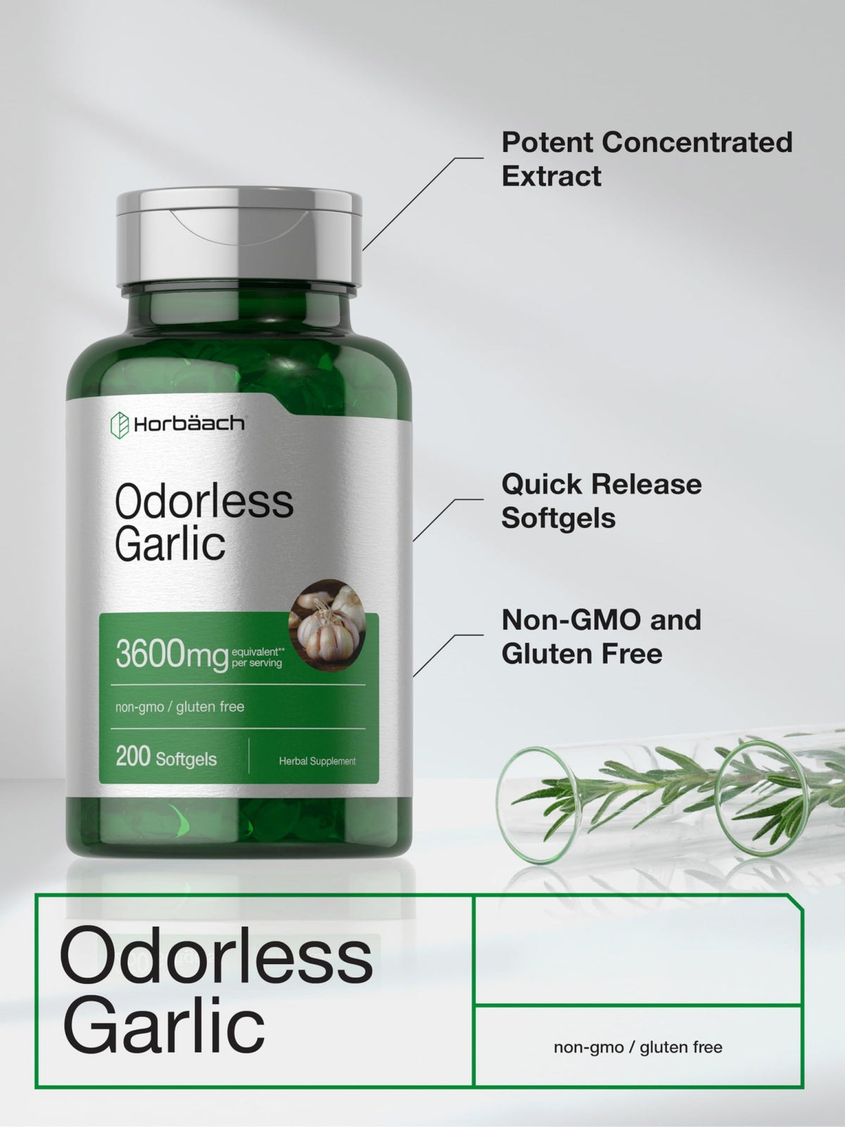 Horbäach Odorless Garlic Softgel Supplement | 200 Count | Ultra Potent Concentrated Herbal Extract | Non-GMO & Gluten Free - FENGGESTORE20